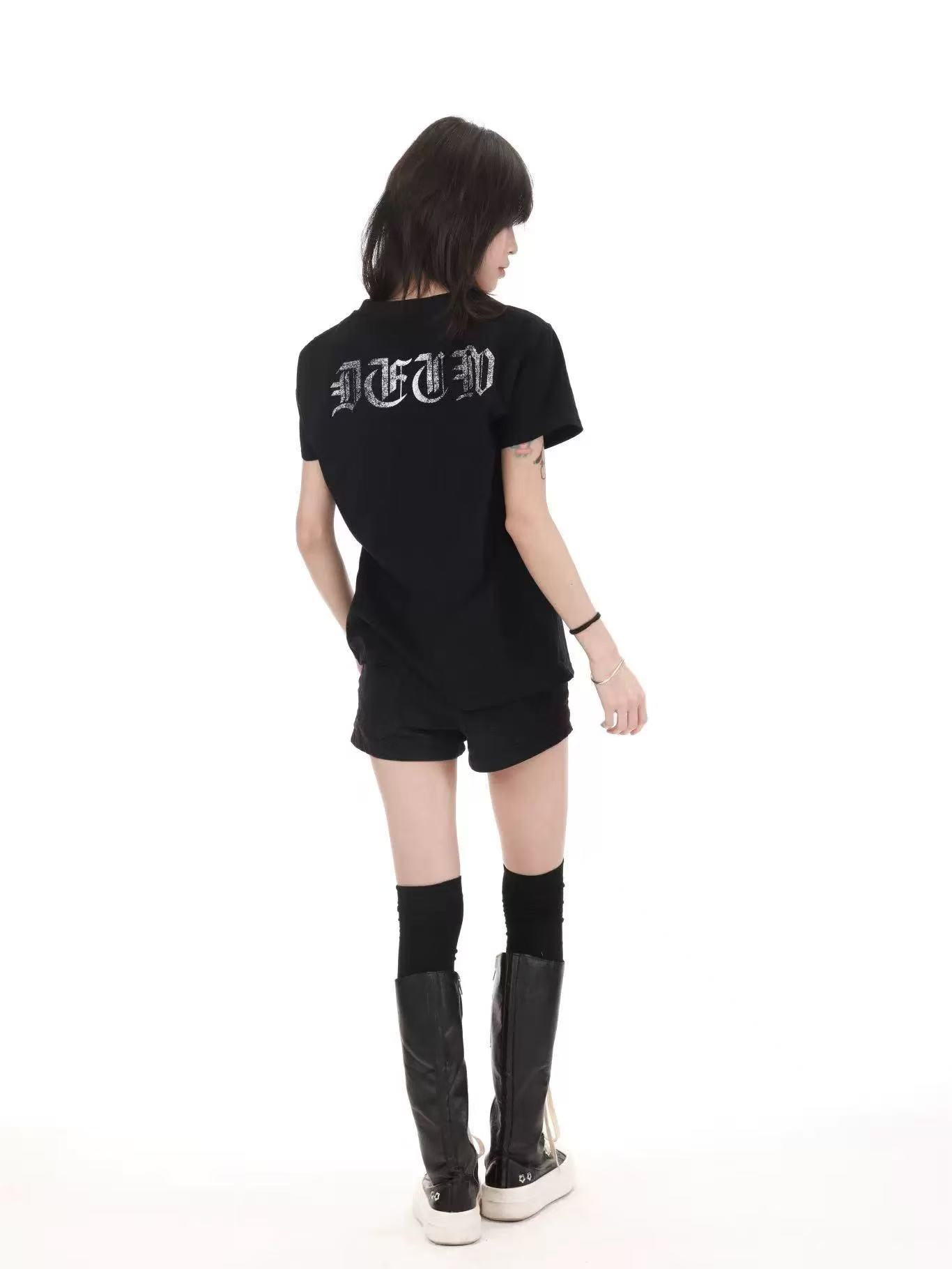 DETWONLINE™Y2K Leopard Print Union Jack Rhinestone Graphic Tee