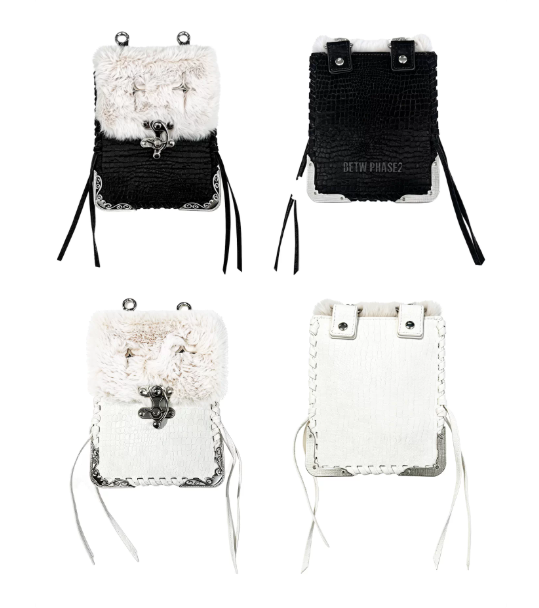 DETWONLINE™ Furry Spliced Leather Hang Bag with Metal Decor, Hand Woven Keychain Pouch, Multi-style Wear Bag