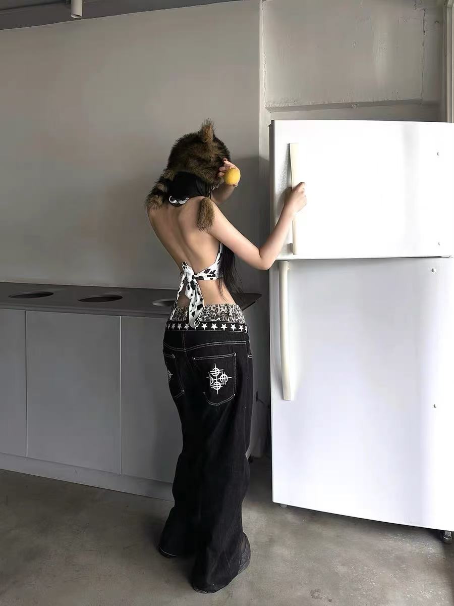 Detwonline trousers leopard print denim