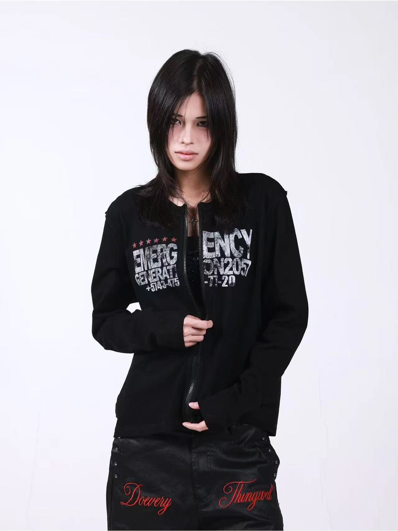 DETWONLINE™Red Star Slogan Shoulder Long Sleeve