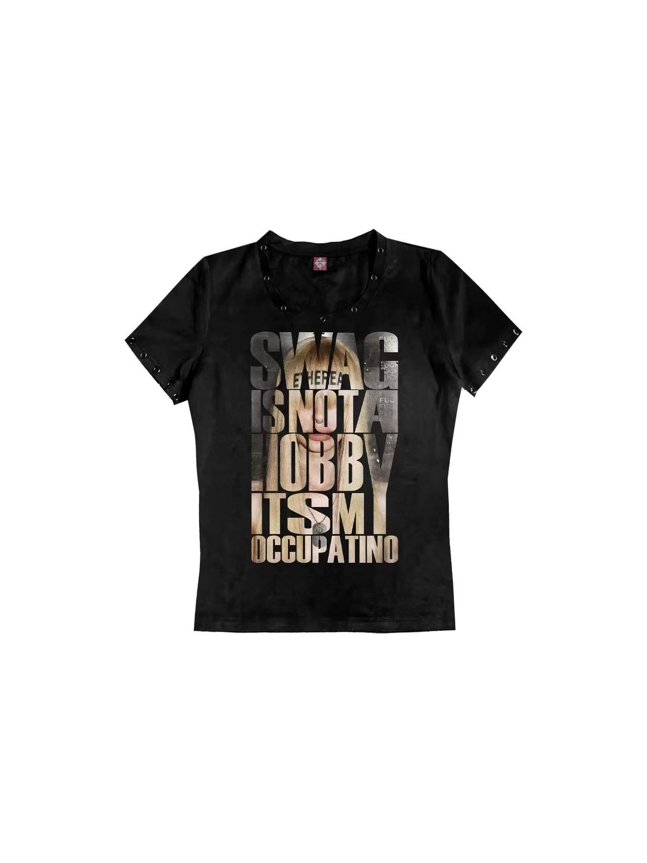 DETWONLINE™Streetwear Metal Eyelet Slim Waist Short Sleeve Top