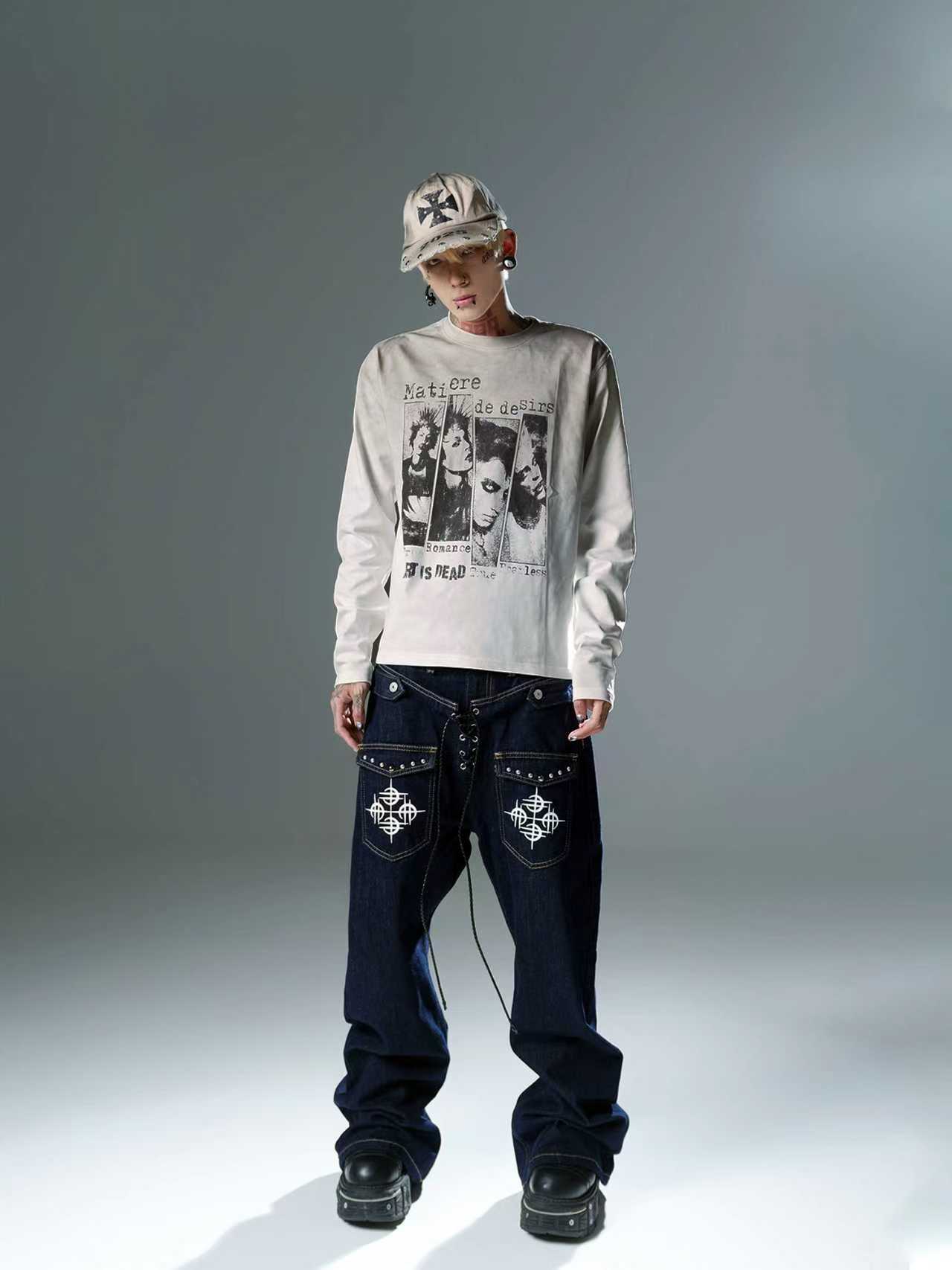 Washed and Aged Spray-Dirty Printed Long Sleeve