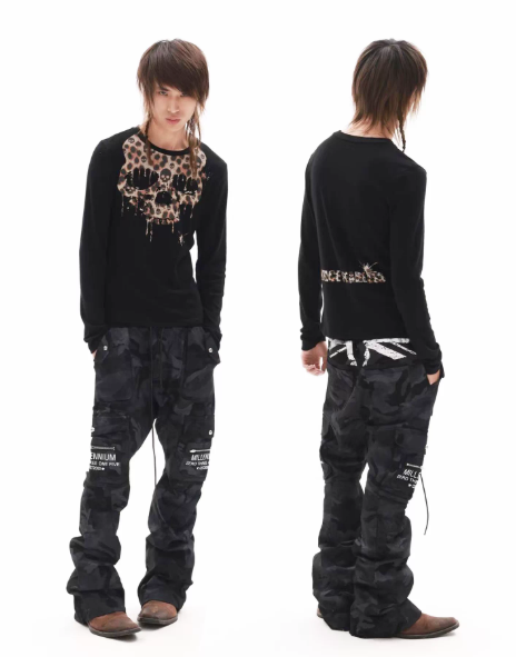 DETWONLINE™"Leopard‑Print Skull"Long‑Sleeve Tee