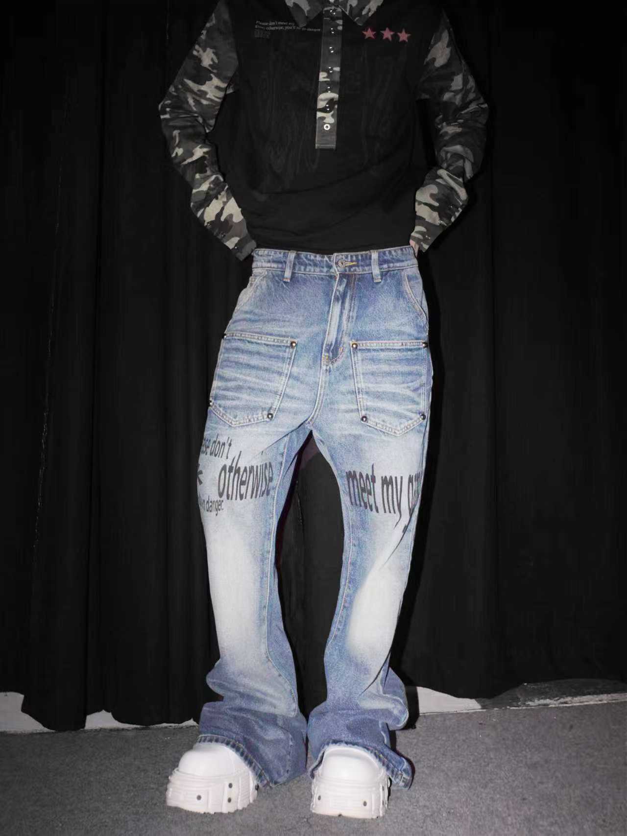 DETWONLINE™ Slogan Washed Blue Jeans