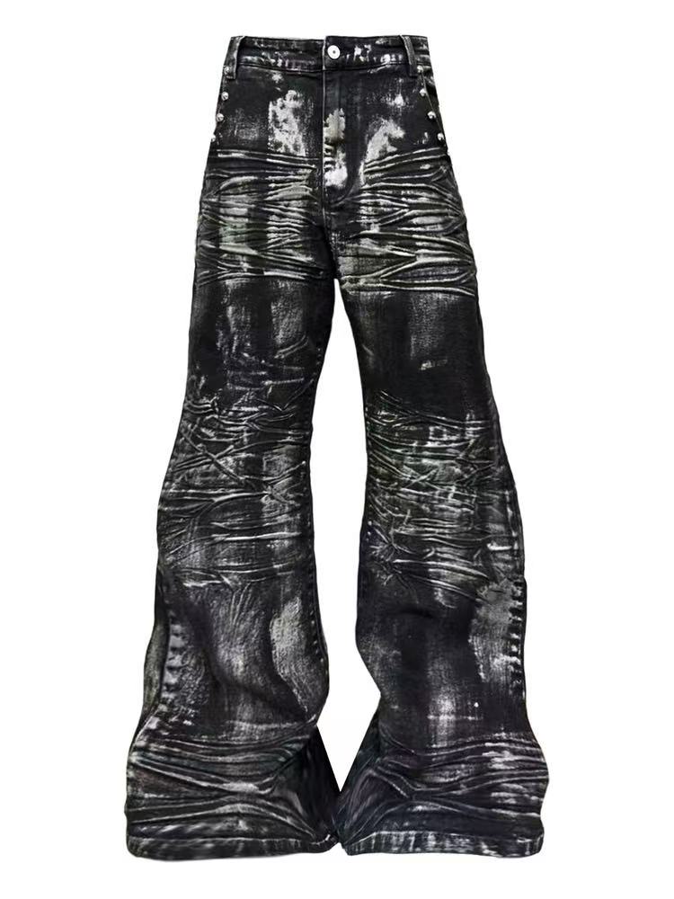 Dark Pleated Gold Foil Coated Jeans 