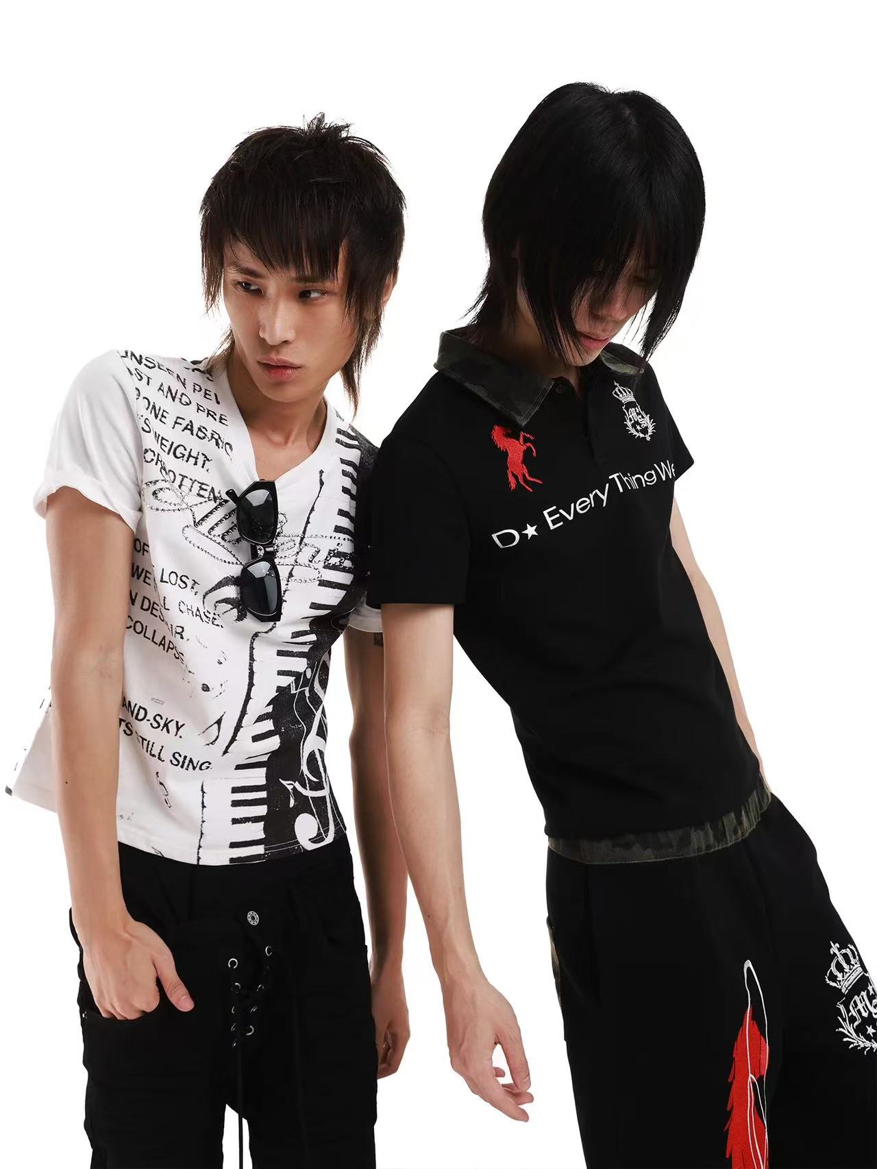 DETWONLINE™American Retro Street Crown Print Slim Polo Top