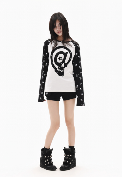 DETWONLINE™Black / Skull Raglan‑Sleeve