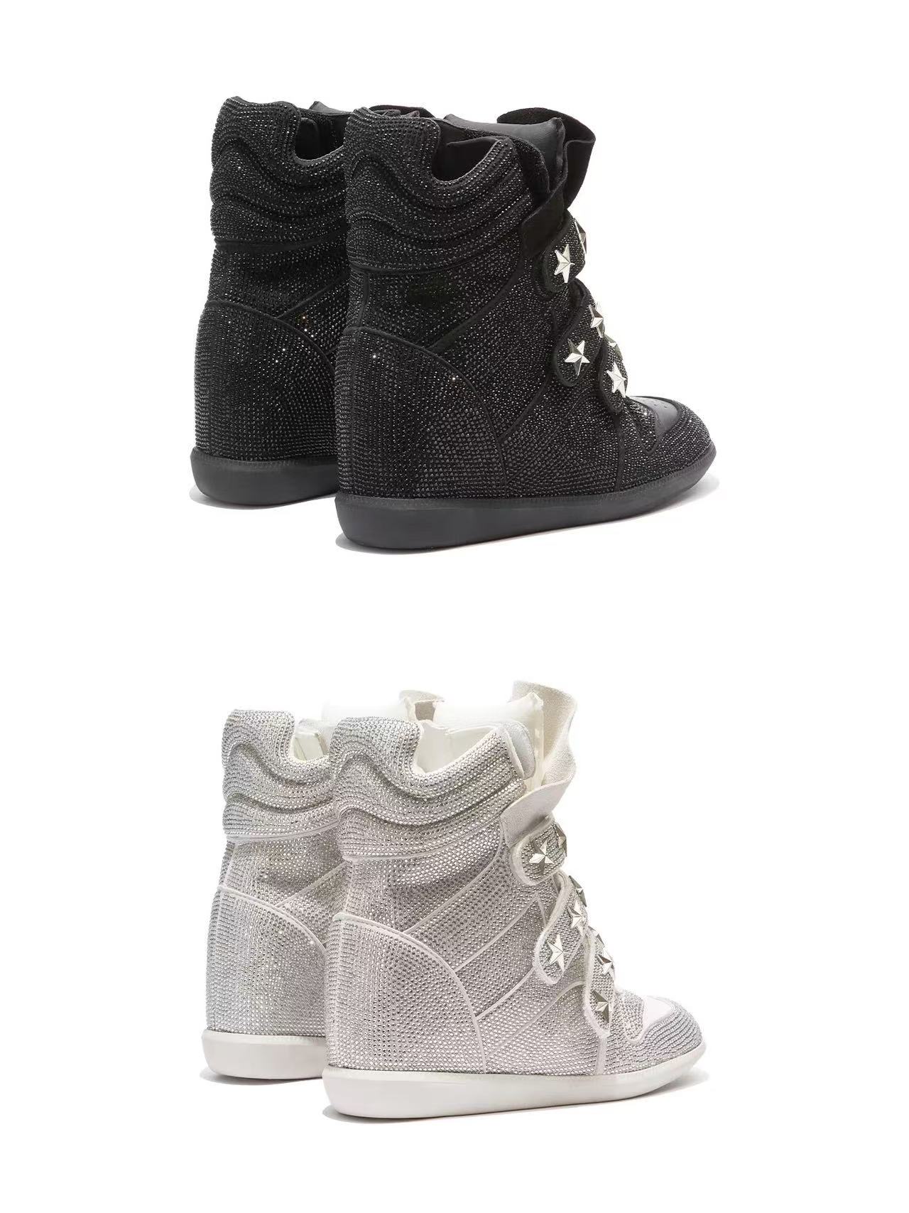 DETWONLINE™Glitter Star Studded Velcro Unisex Wedge Sneakers