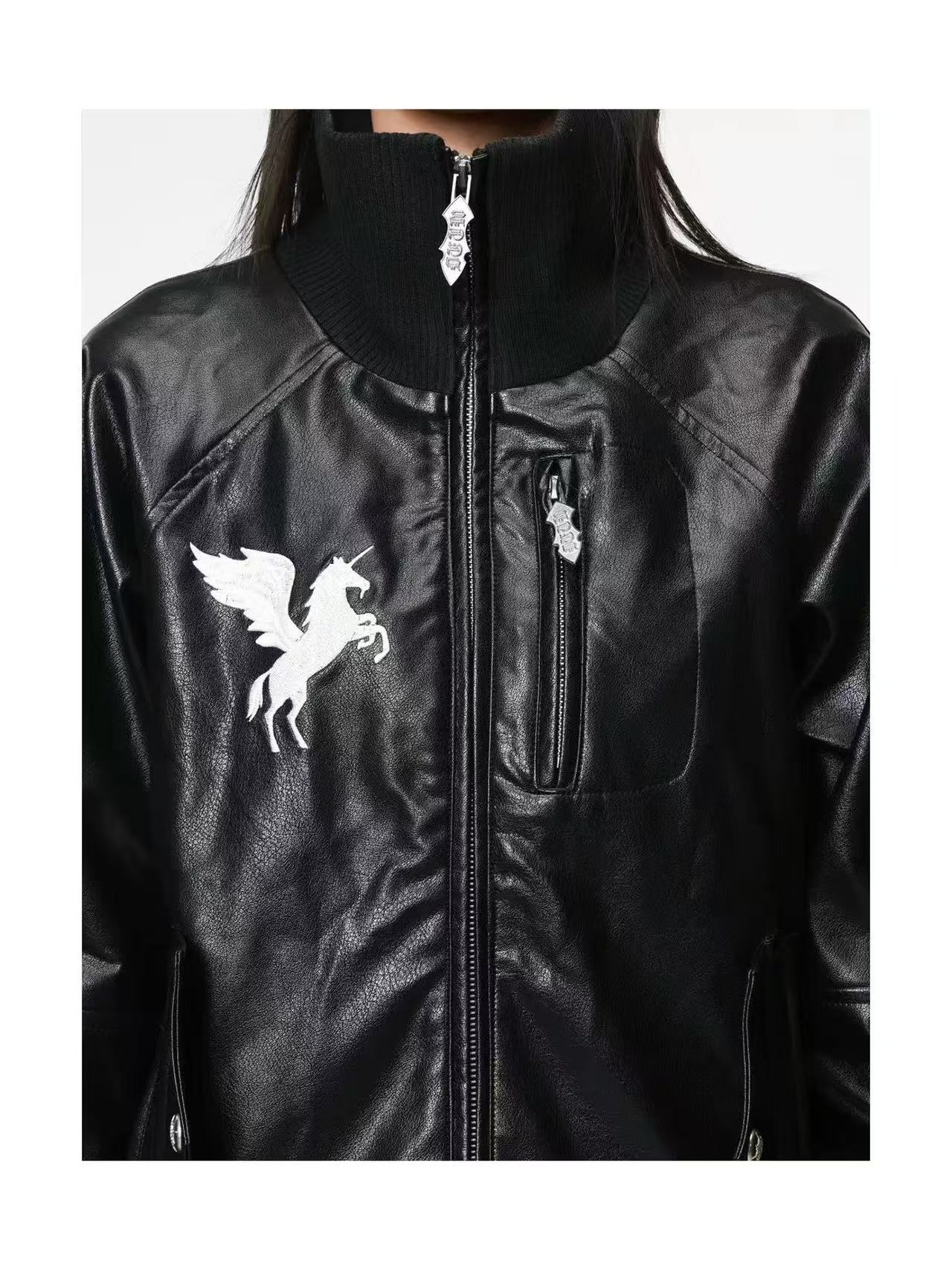 DETWONLINE™Pegasus Starburst Cropped Biker Leather Jacket