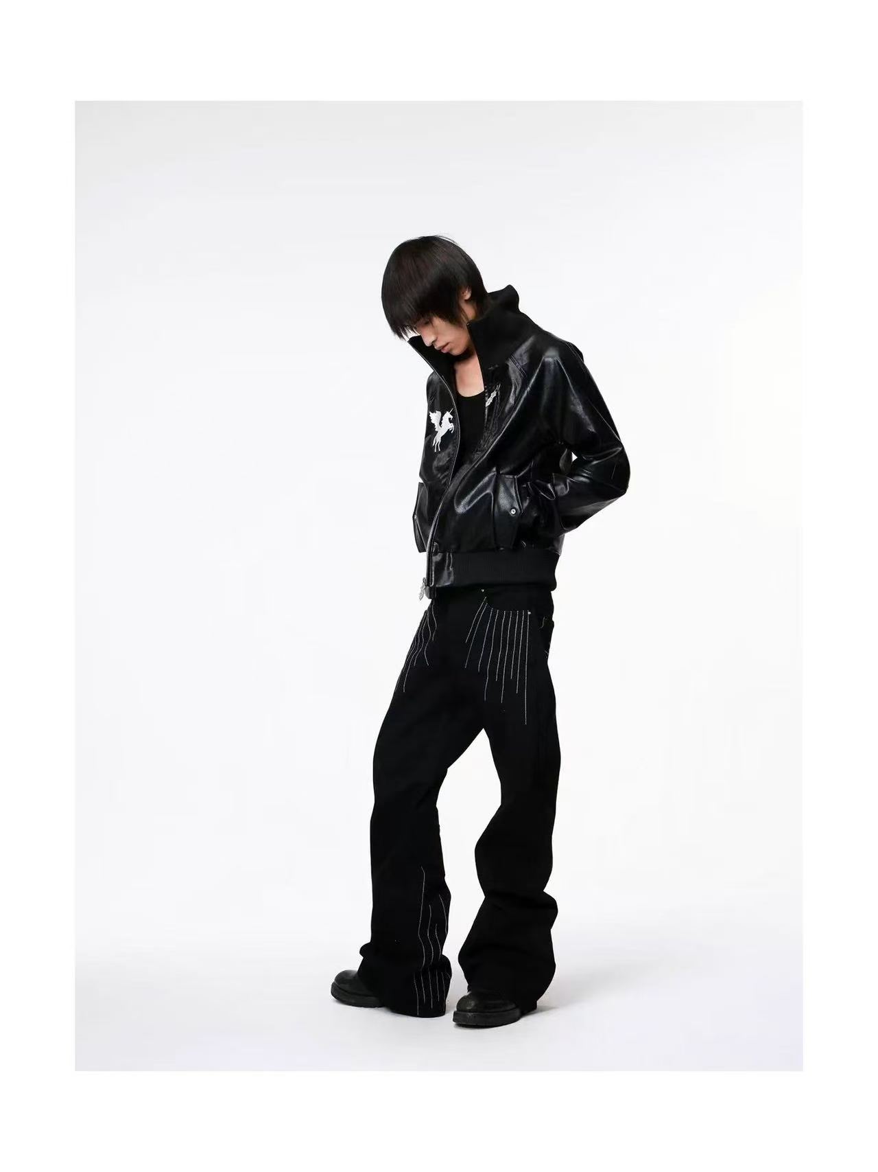 DETWONLINE™Pegasus Starburst Cropped Biker Leather Jacket