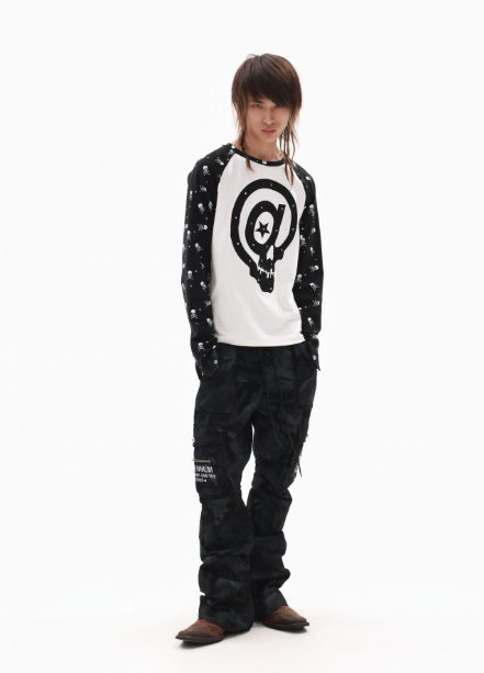 DETWONLINE™Black / Skull Raglan‑Sleeve