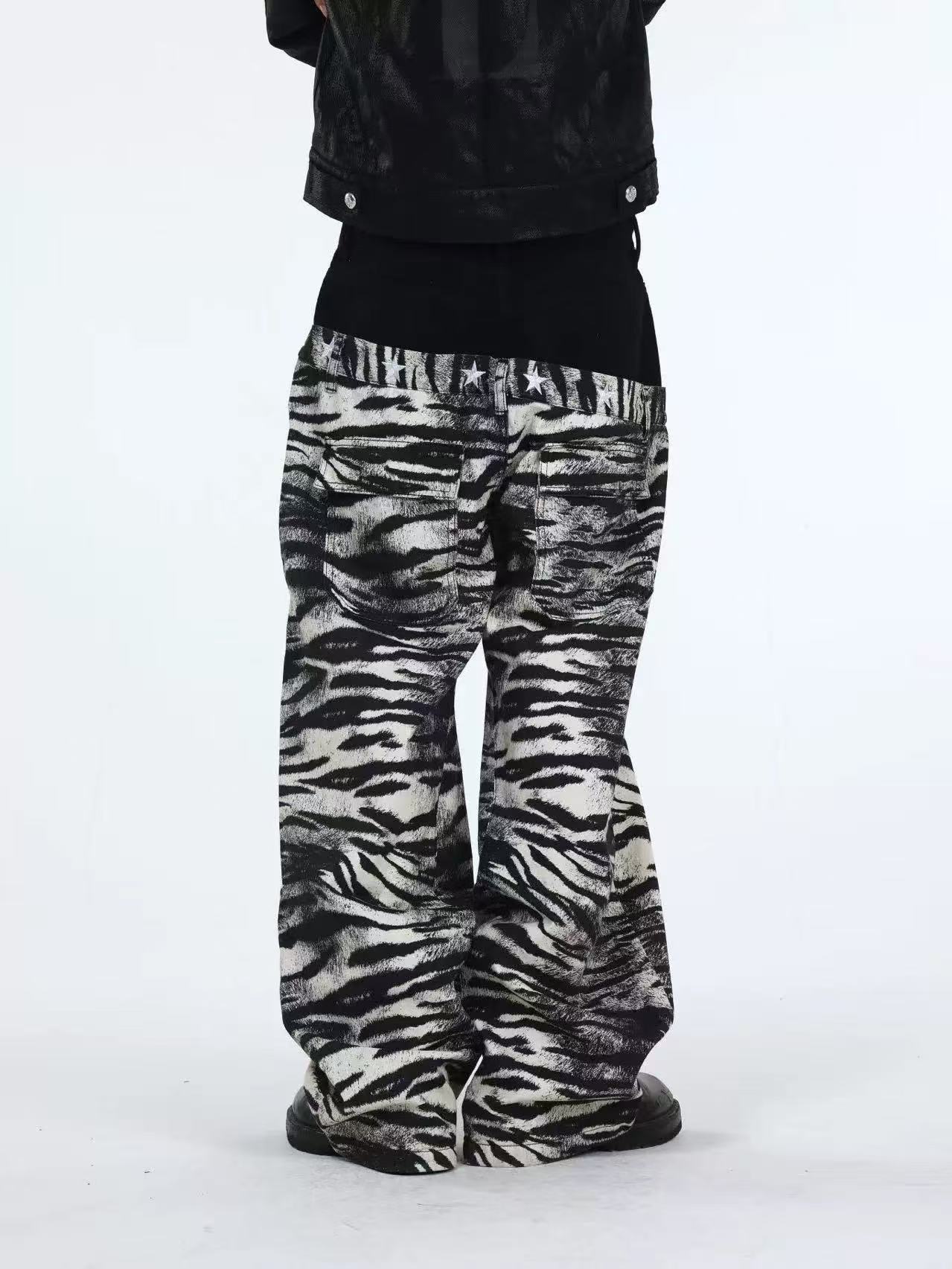 DETWONLINE™Double waist tiger-striped jeans
