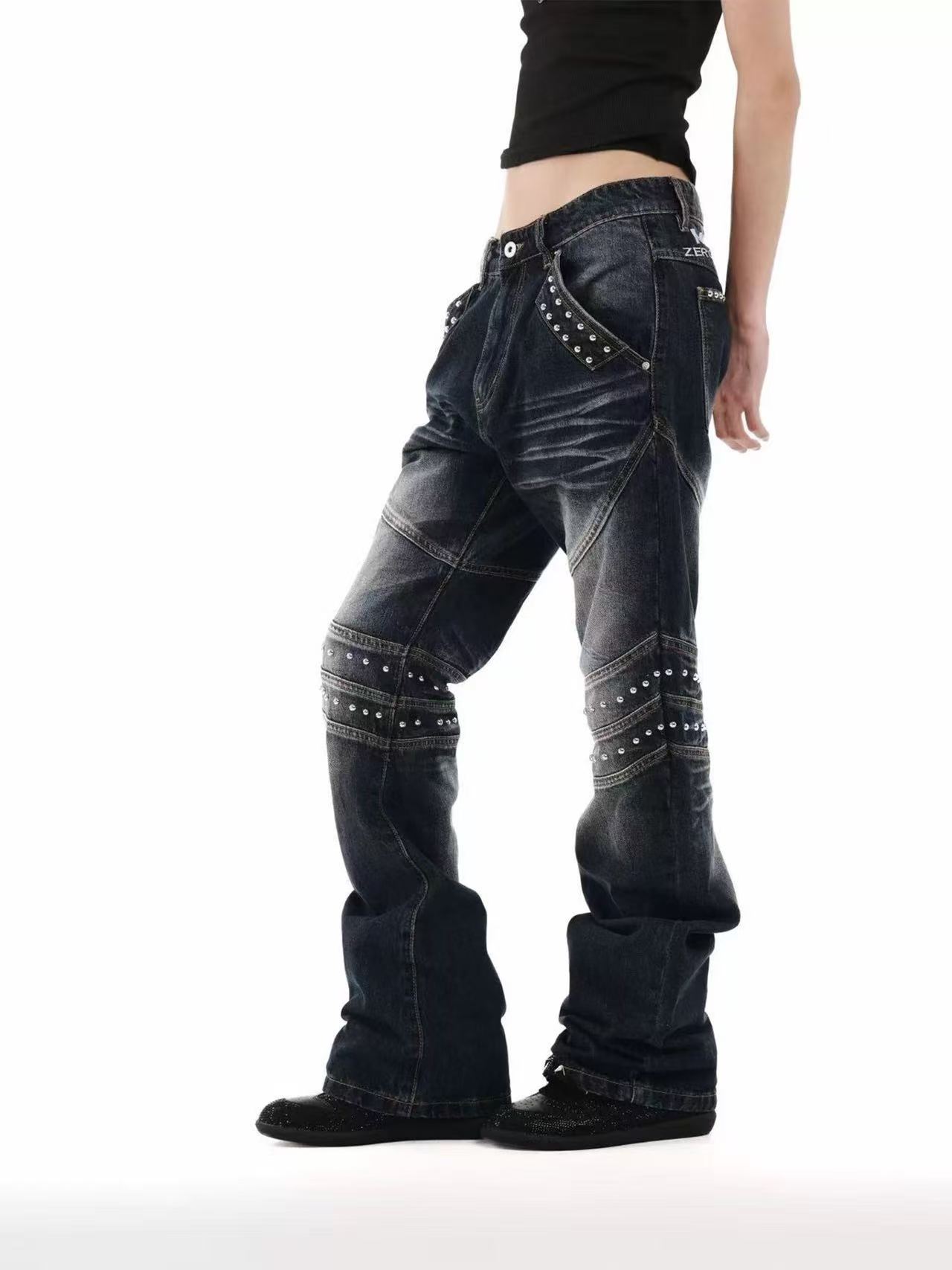 DETWONLINE™Biker Punk Rivet Vintage Washed Flared Jeans