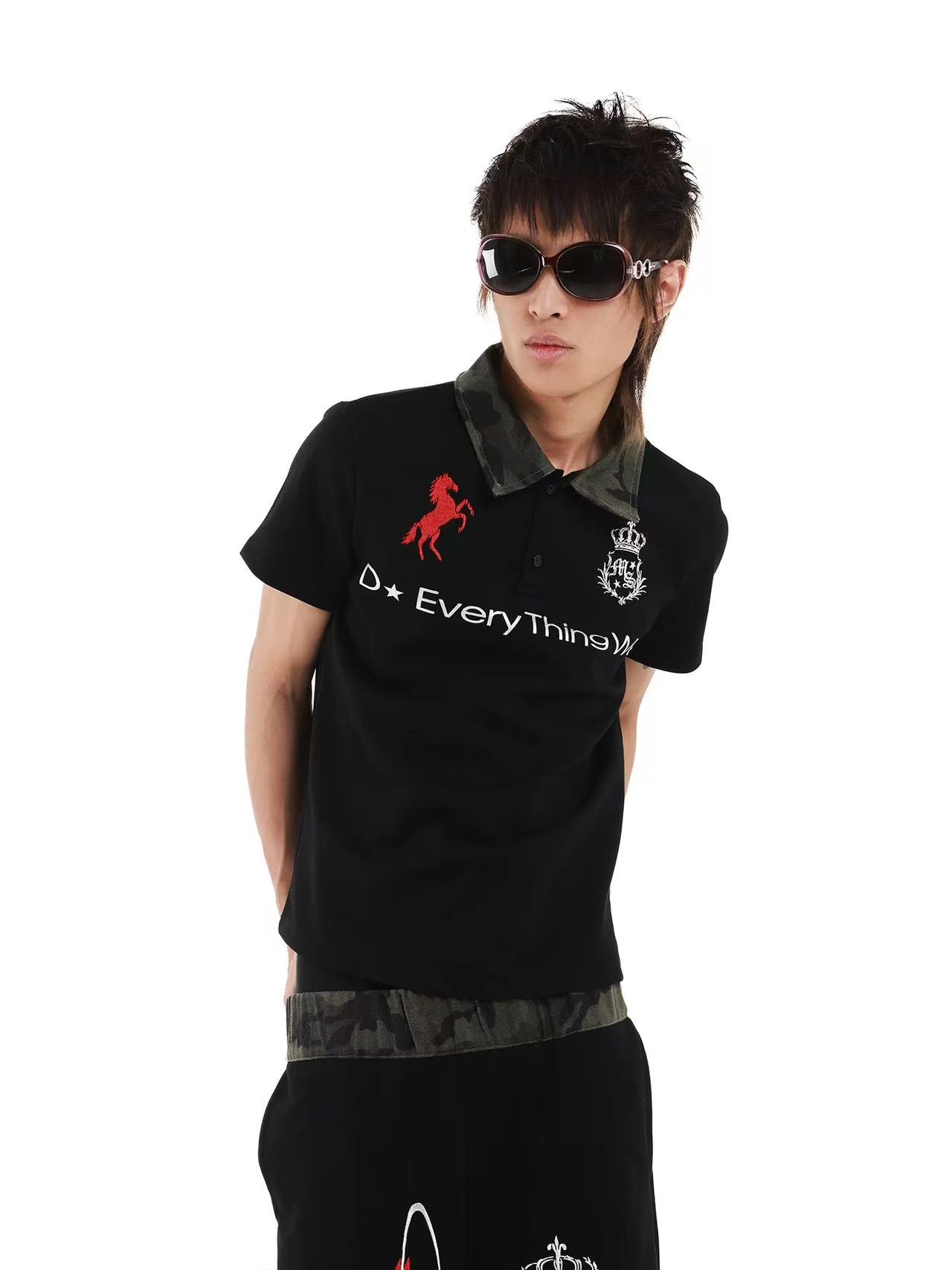DETWONLINE™American Retro Street Crown Print Slim Polo Top