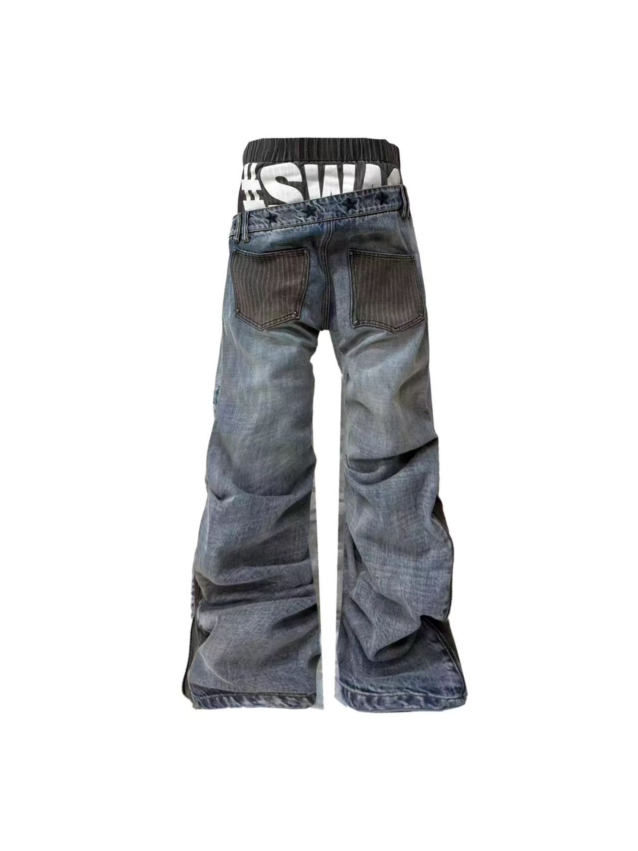 DETWONLINE™Retro Washed Side Zipper Star Stud Streetwear Denim Pants