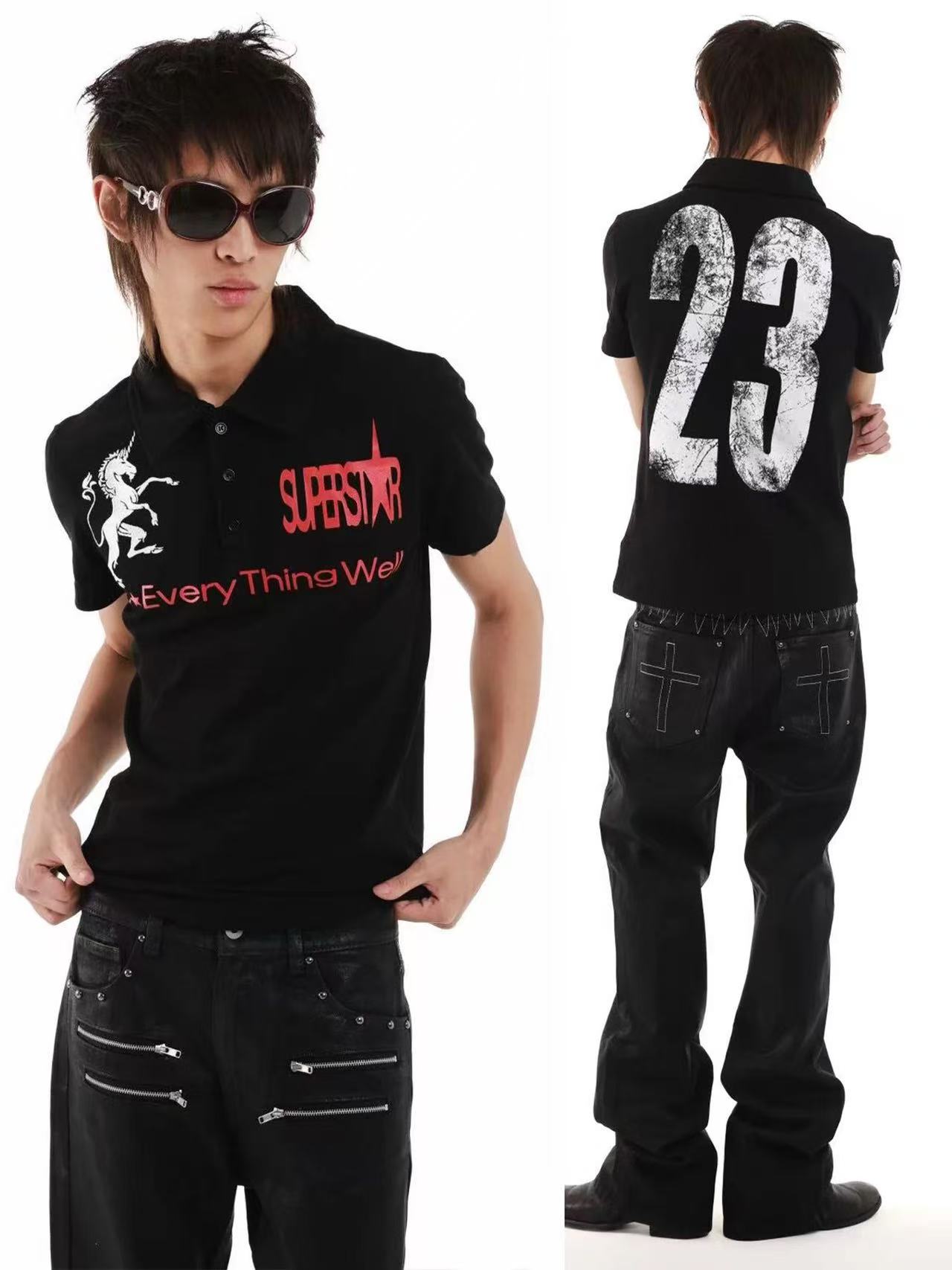 DETWONLINE™Dark Unicorn 23 Print Fitted Polo Short Sleeve