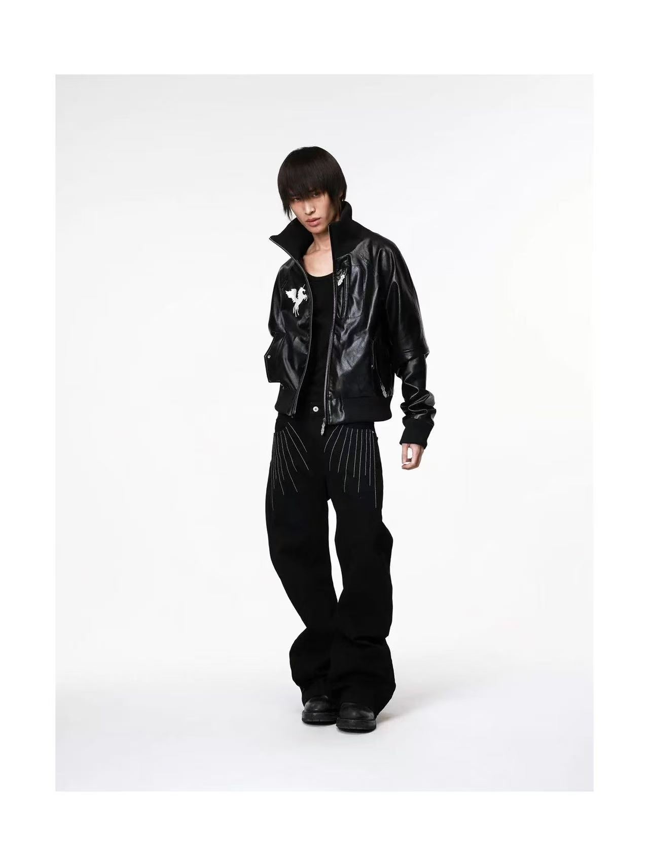 DETWONLINE™Pegasus Starburst Cropped Biker Leather Jacket