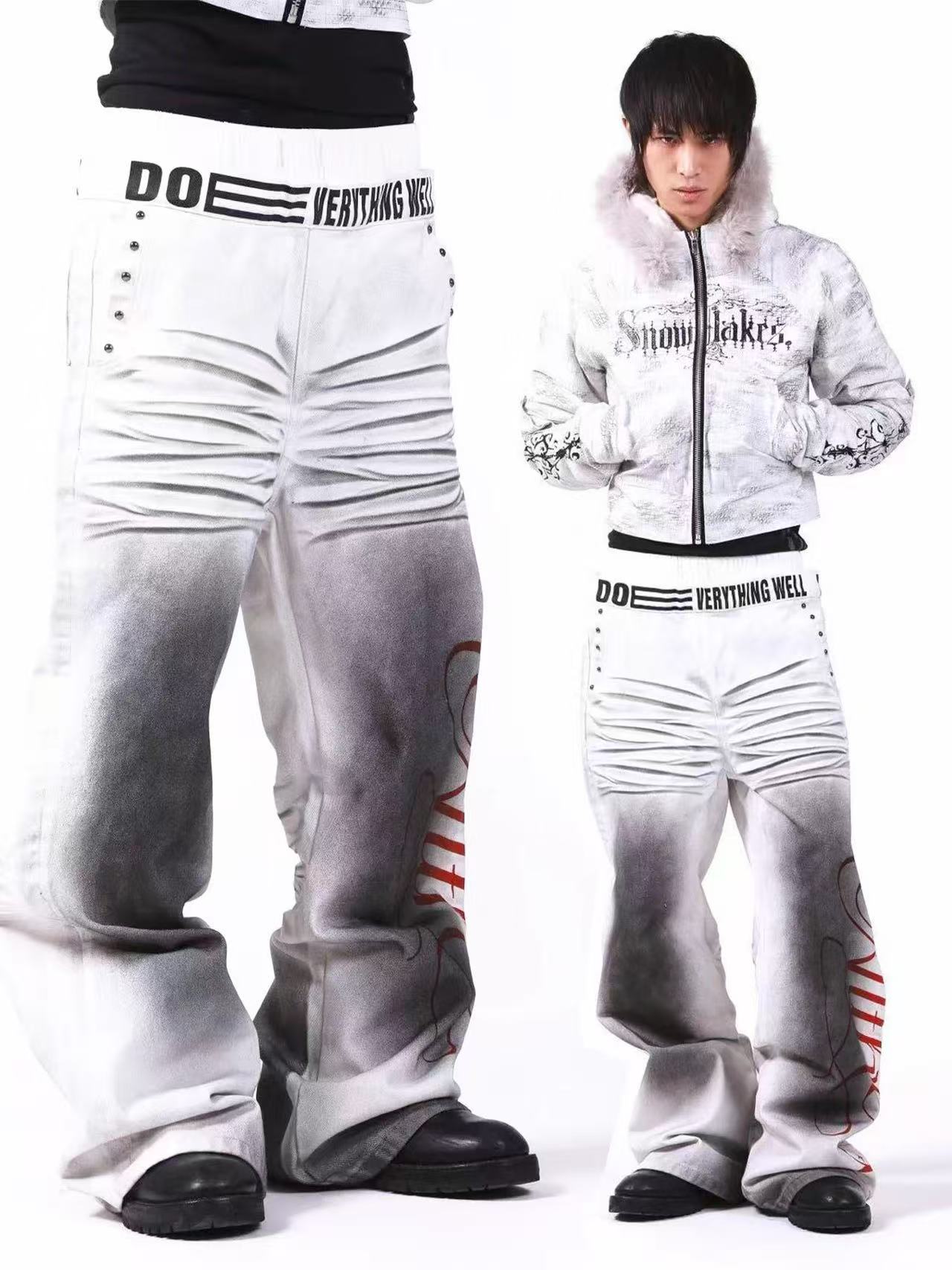 DETWONLINE™Ruins White Ink Double Waist Jeans