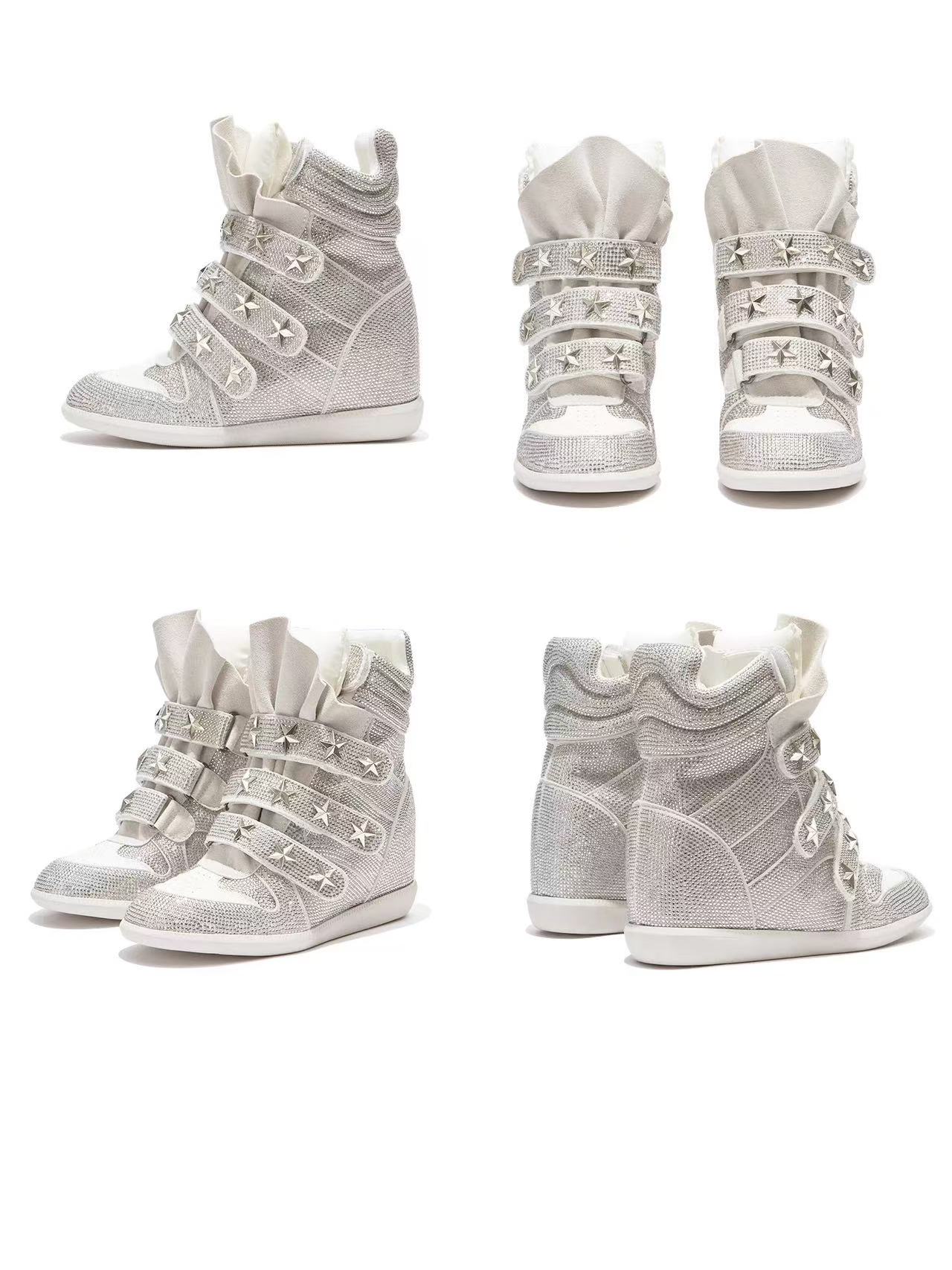 DETWONLINE™Glitter Star Studded Velcro Unisex Wedge Sneakers