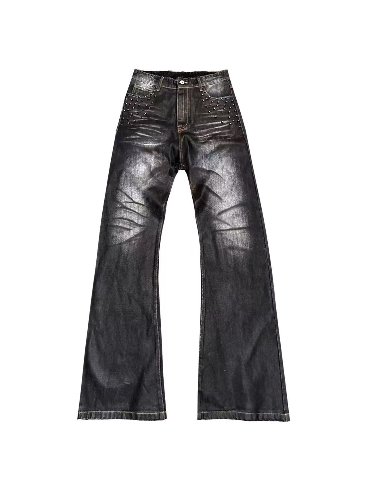 DETWONLINE™Unisex Heavy Vintage Washed Rivet High Waist Flared Jeans