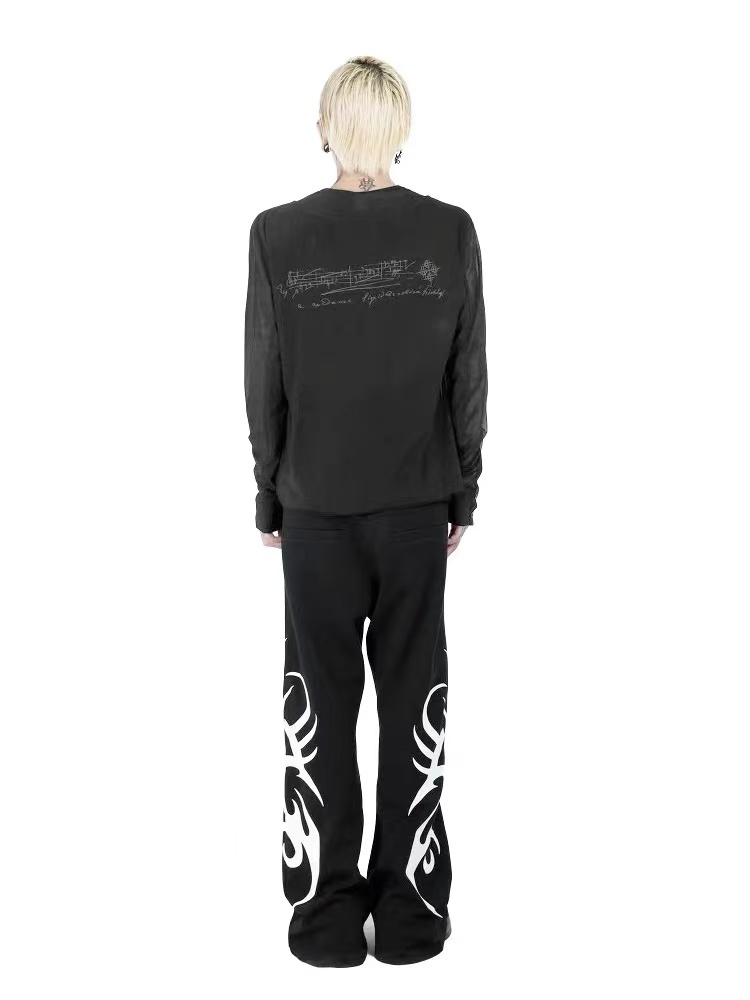 Detwonline cloth tulle  Double Layer Ribbed Mesh Round Neck Long Sleeve