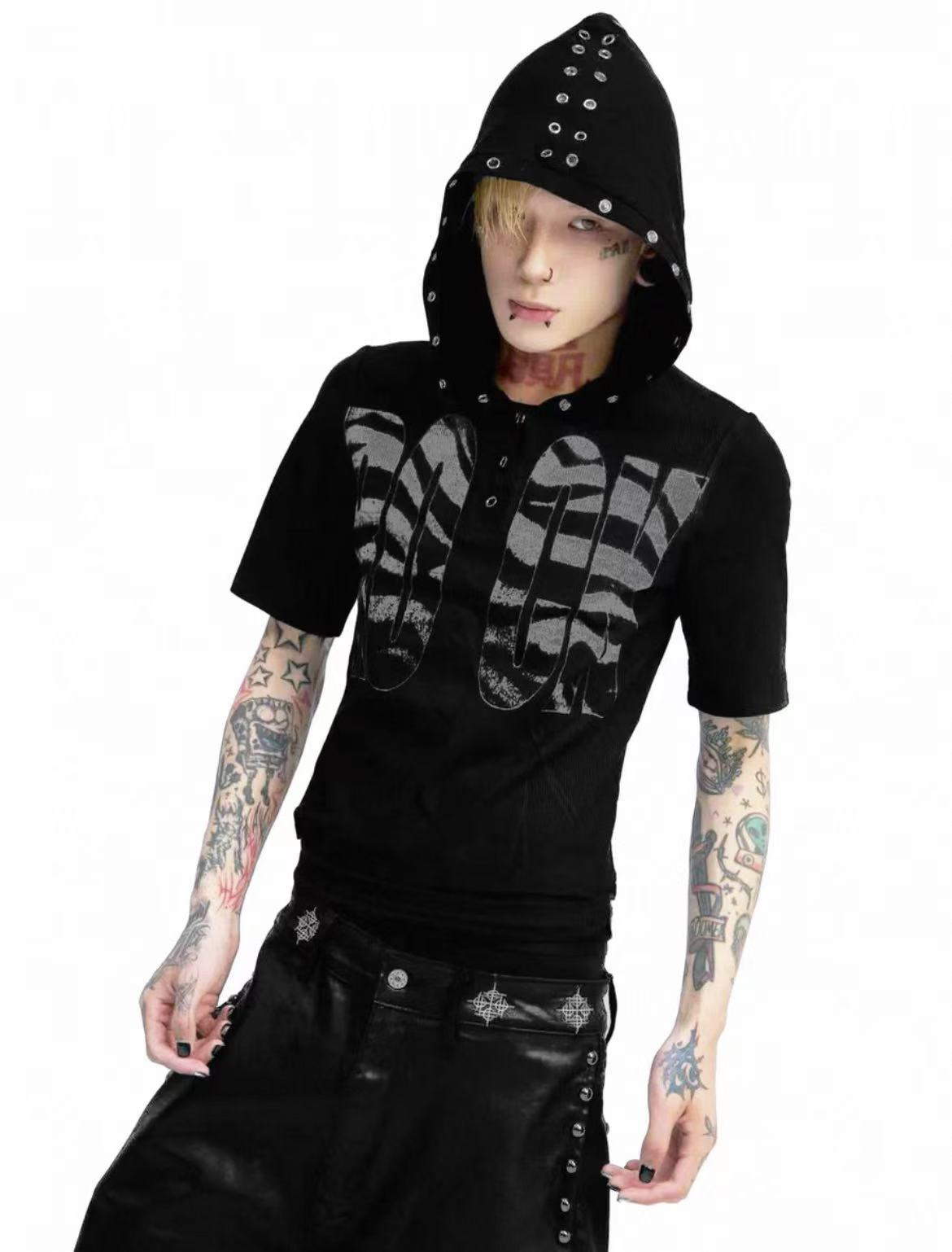 Detwonline Punk Hooded Short Sleeve Tee