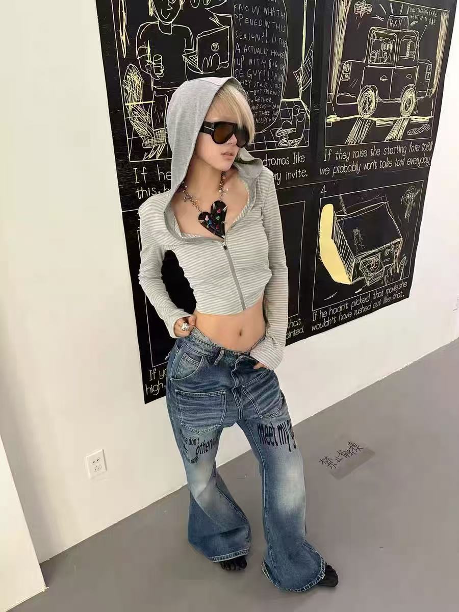 DETWONLINE Slogan Washed Blue Jeans