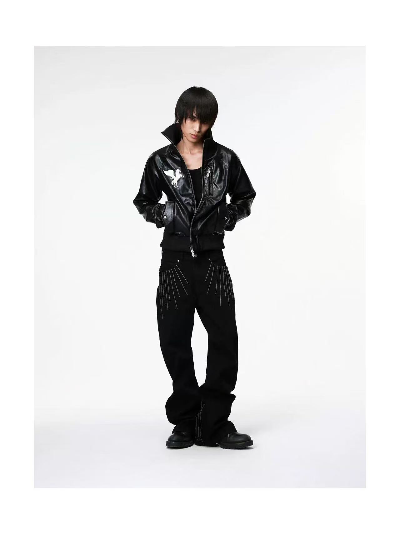 DETWONLINE™Pegasus Starburst Cropped Biker Leather Jacket