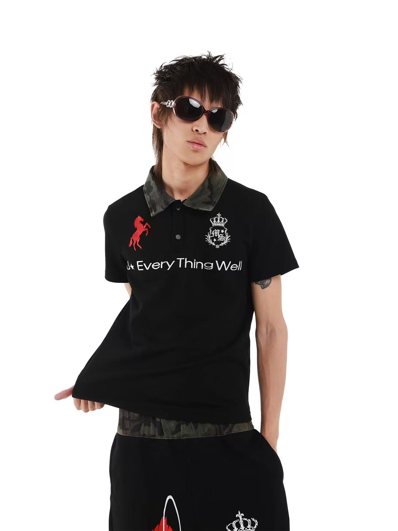 DETWONLINE™American Retro Street Crown Print Slim Polo Top