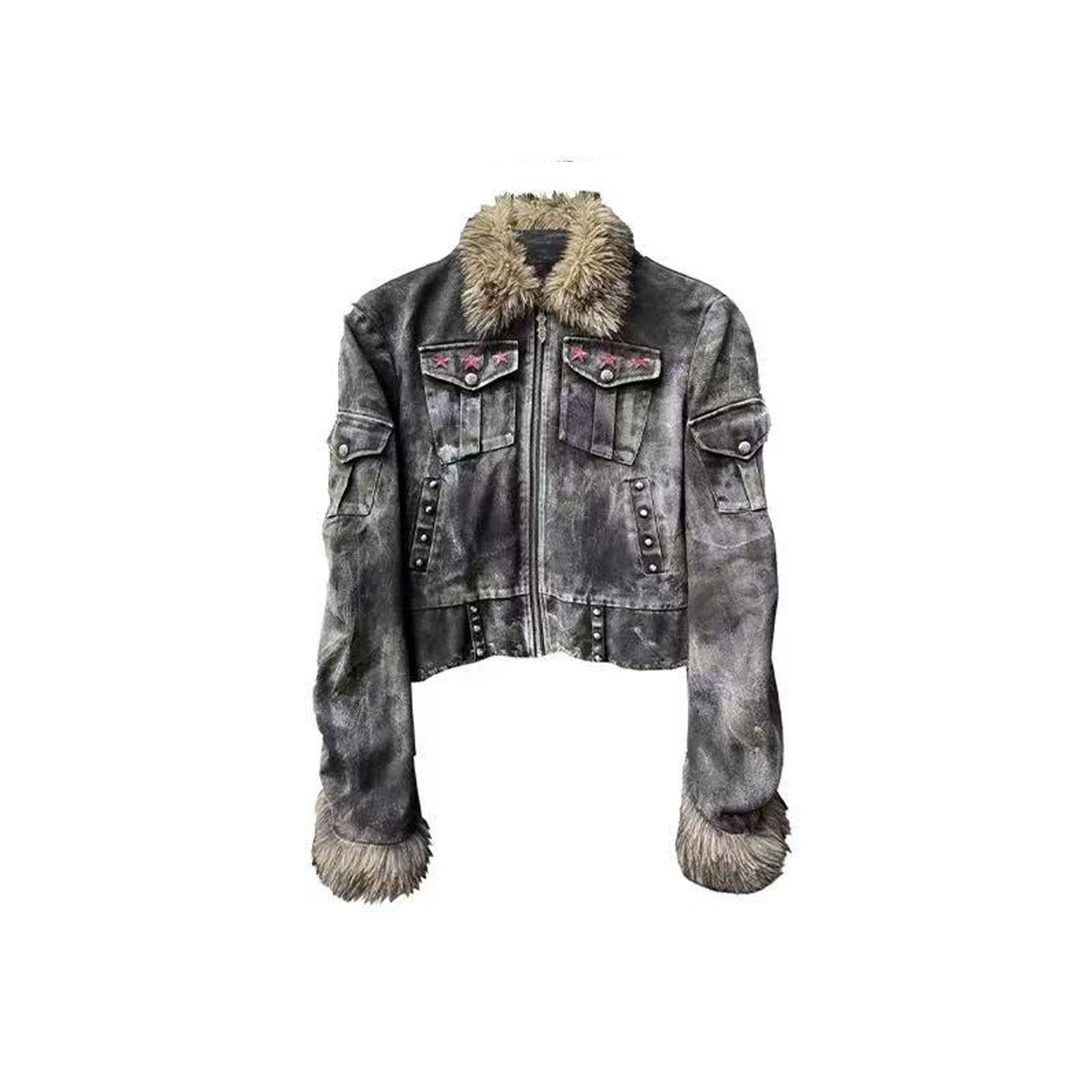 DETWONLINE™Rivet fur collar coat