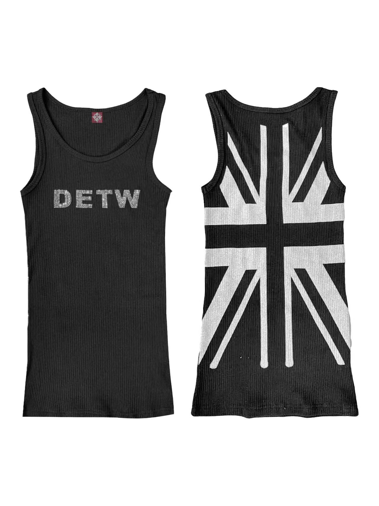 DETWONLINE™Y2K DETW Union Jack Rhinestone Ribbed Tank Top (Cropped & Long)