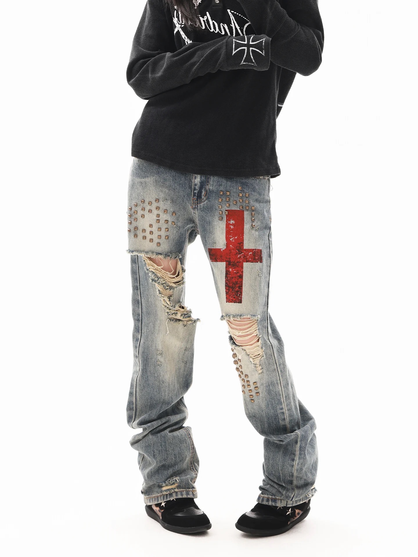 DETWONLINE™ "Cross‑Shaped Blood Stain"Jeans