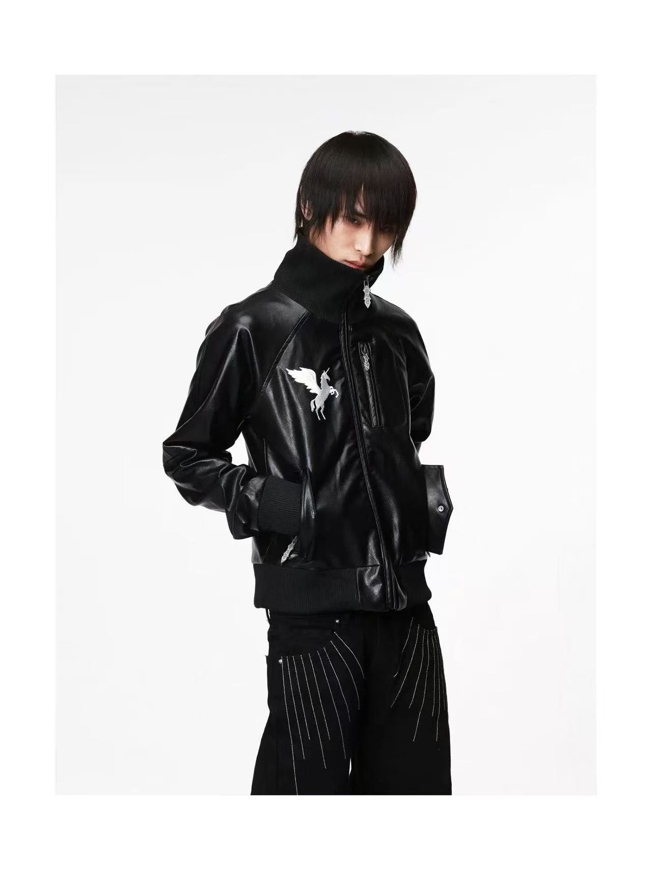 DETWONLINE™Pegasus Starburst Cropped Biker Leather Jacket