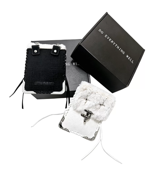 DETWONLINE™ Furry Spliced Leather Hang Bag with Metal Decor, Hand Woven Keychain Pouch, Multi-style Wear Bag