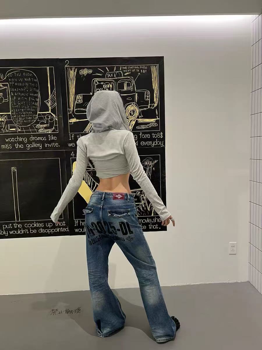 DETWONLINE Slogan Washed Blue Jeans