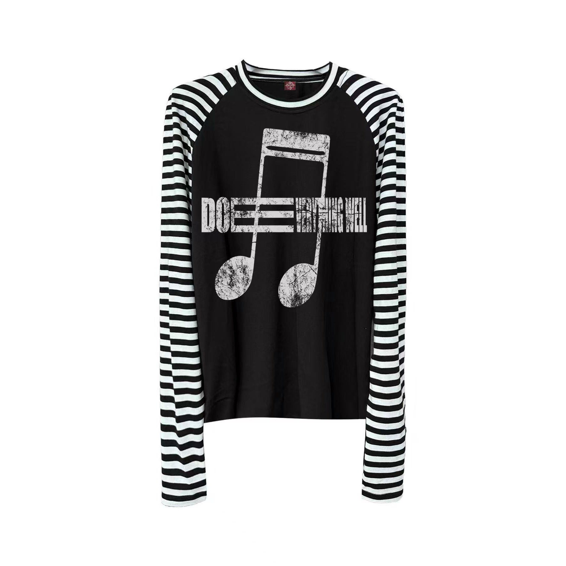 Music Note Striped Raglan-Sleeve Top