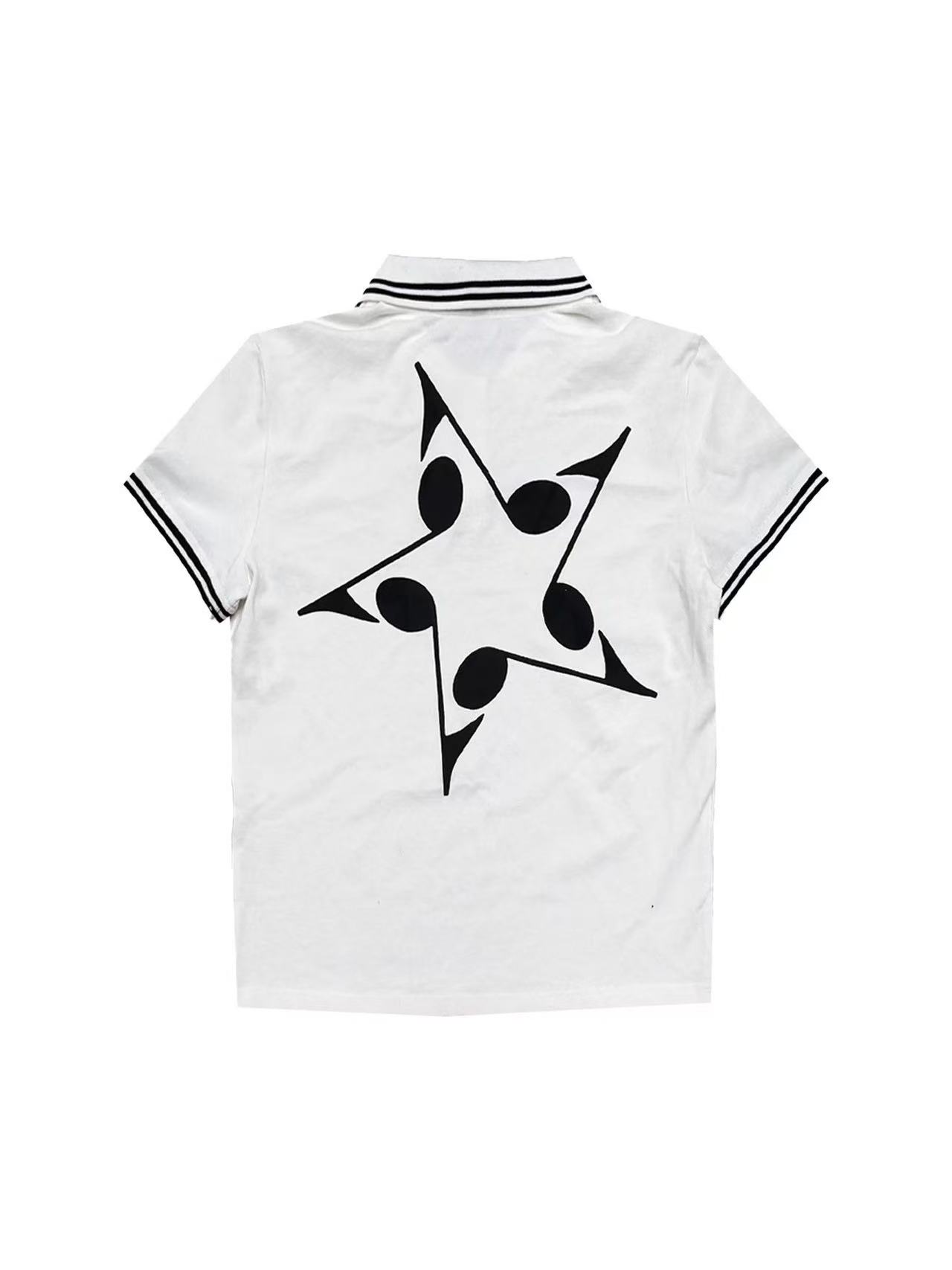 DETWONLINE™Y2K Earphone Music Note Star Logo Preppy Polo Shirt	