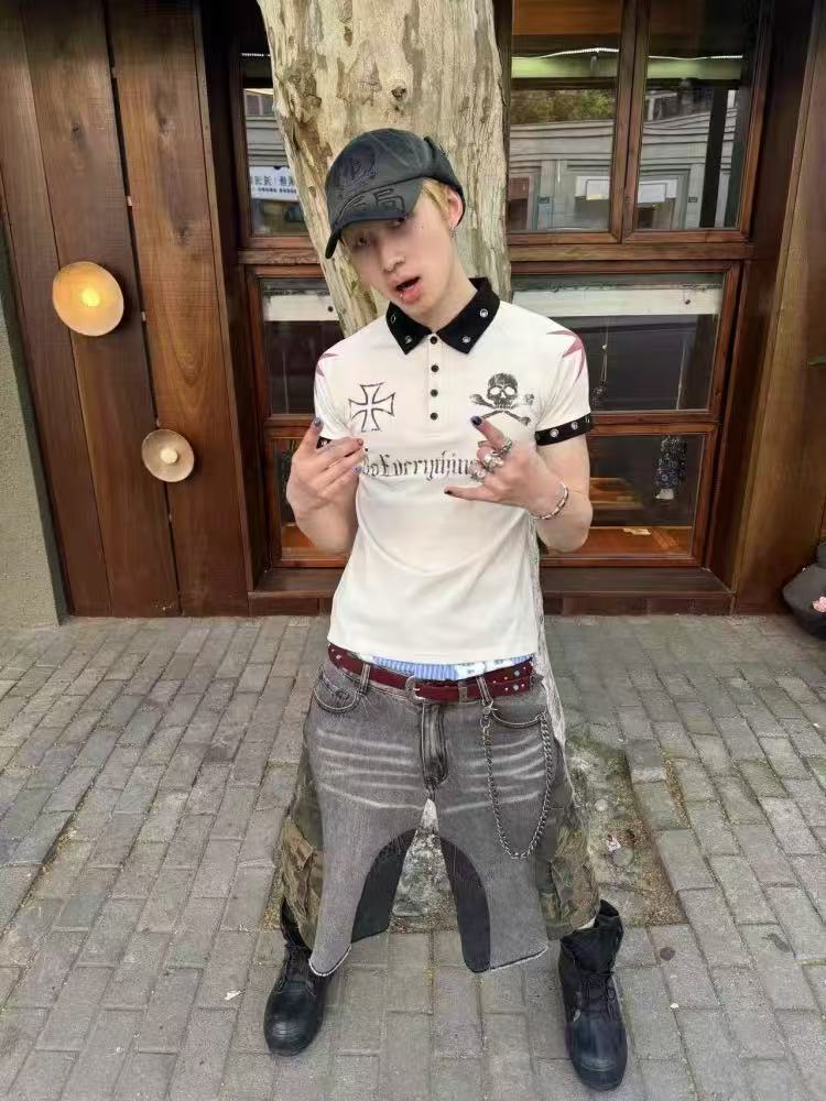 Detwonline punk fashion polo shirt