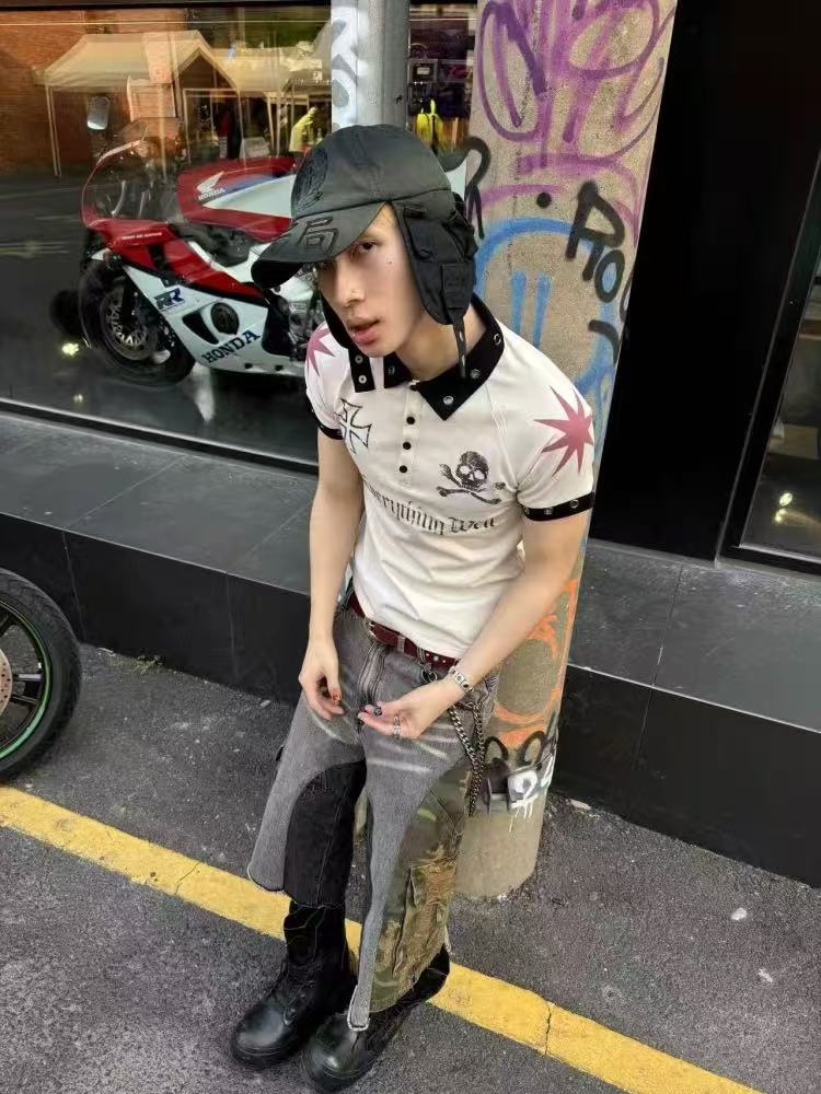 Detwonline punk fashion polo shirt