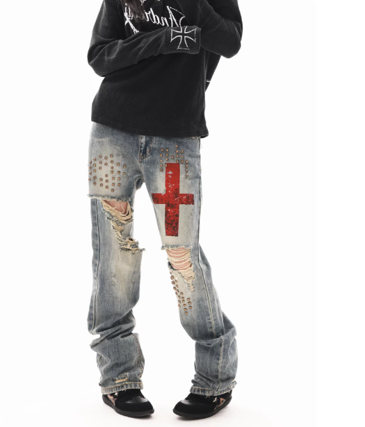 DETWONLINE™ "Cross‑Shaped Blood Stain"Jeans