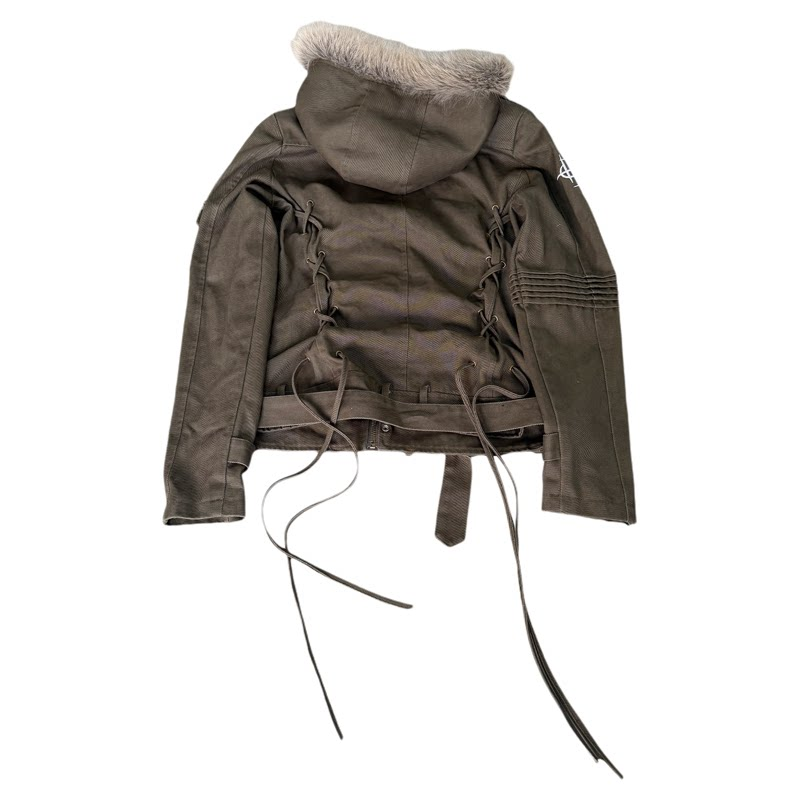 DETWONLINE™Grey-Green Metal Badge Heavyweight Cavalry Twill Strap Multi-Pocket Hooded Work Jacket