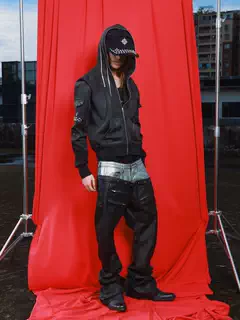 DETWONLINE™Creative Styling Multi-Zipper Decor Washed Distressed Faux Leather Rivet Street Hooded Jacket