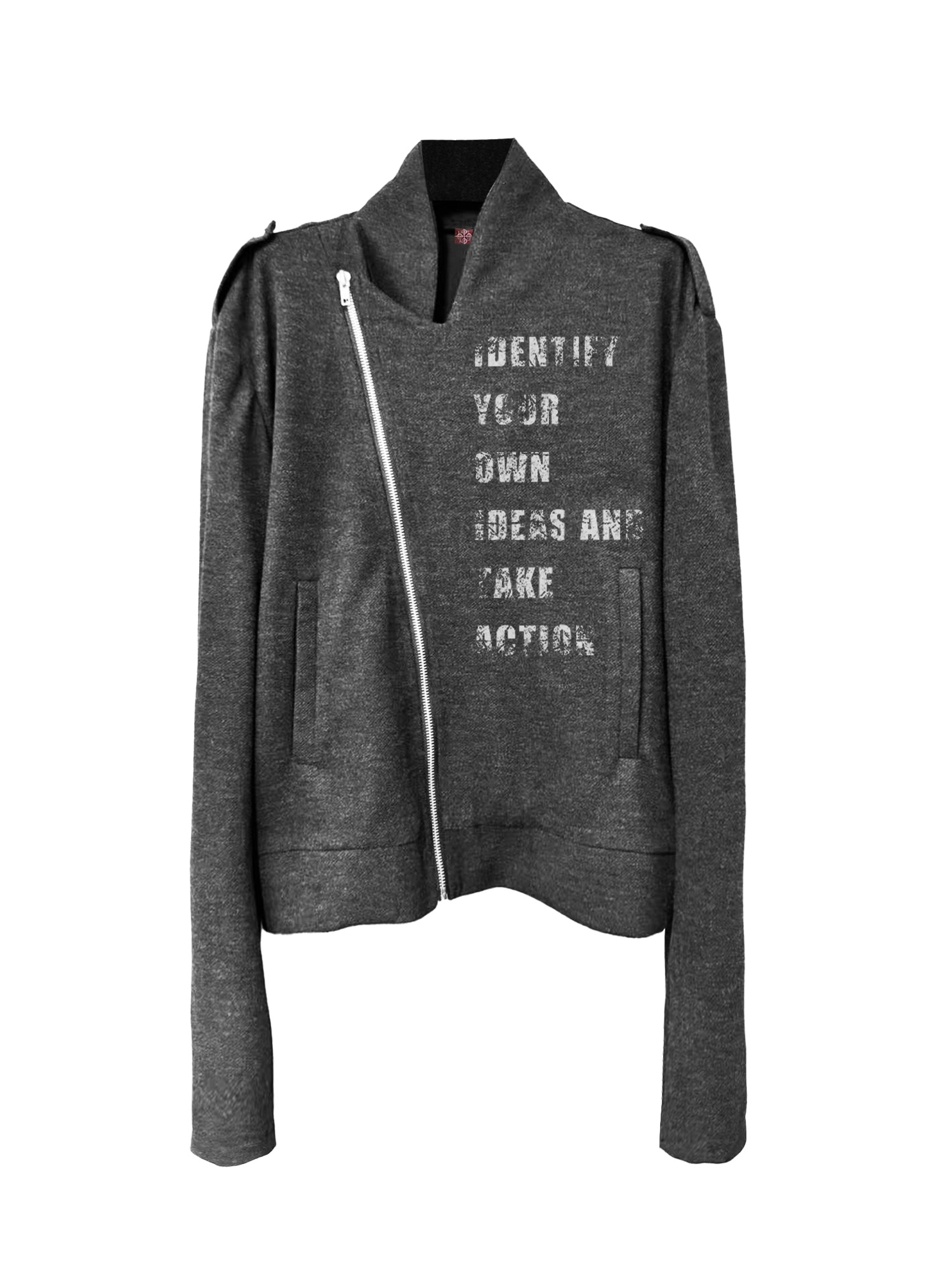 Diagonal-Zip Stand-Collar Jacket