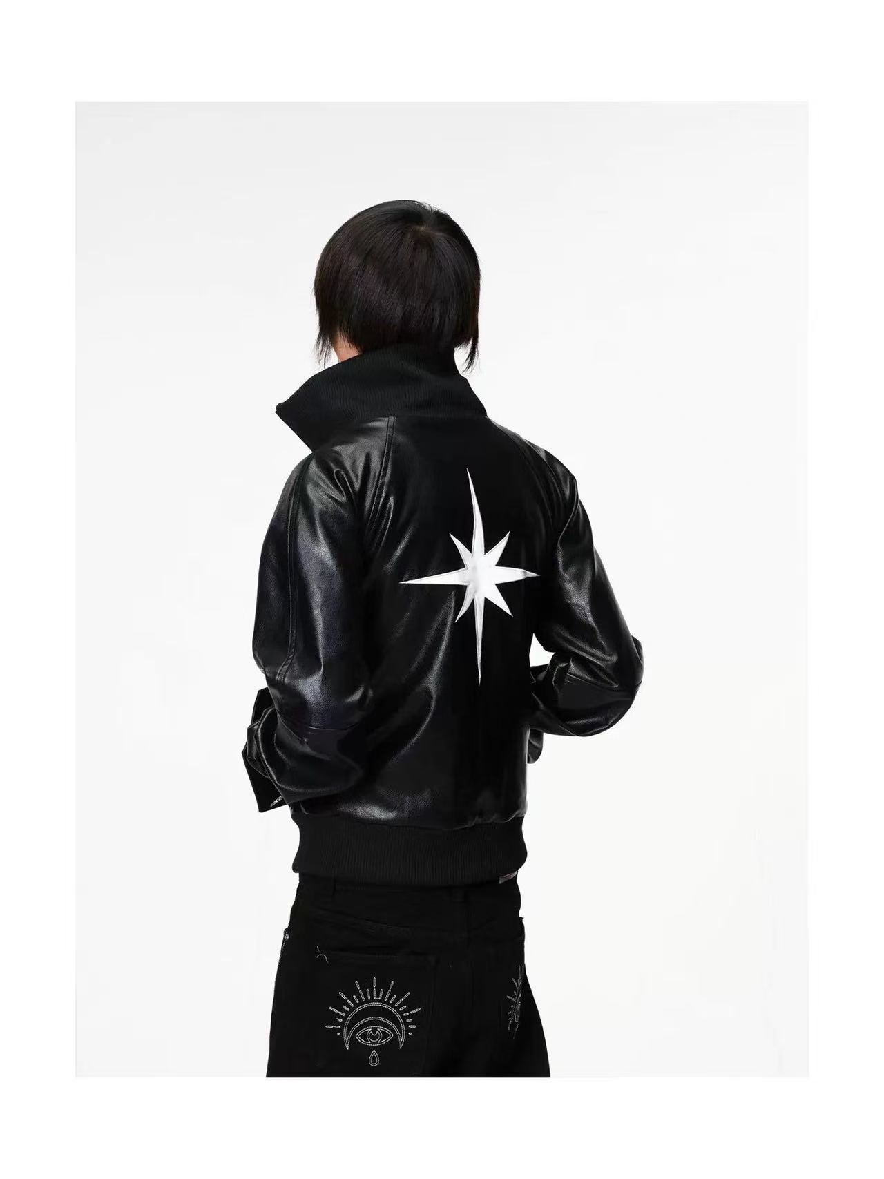 DETWONLINE™Pegasus Starburst Cropped Biker Leather Jacket