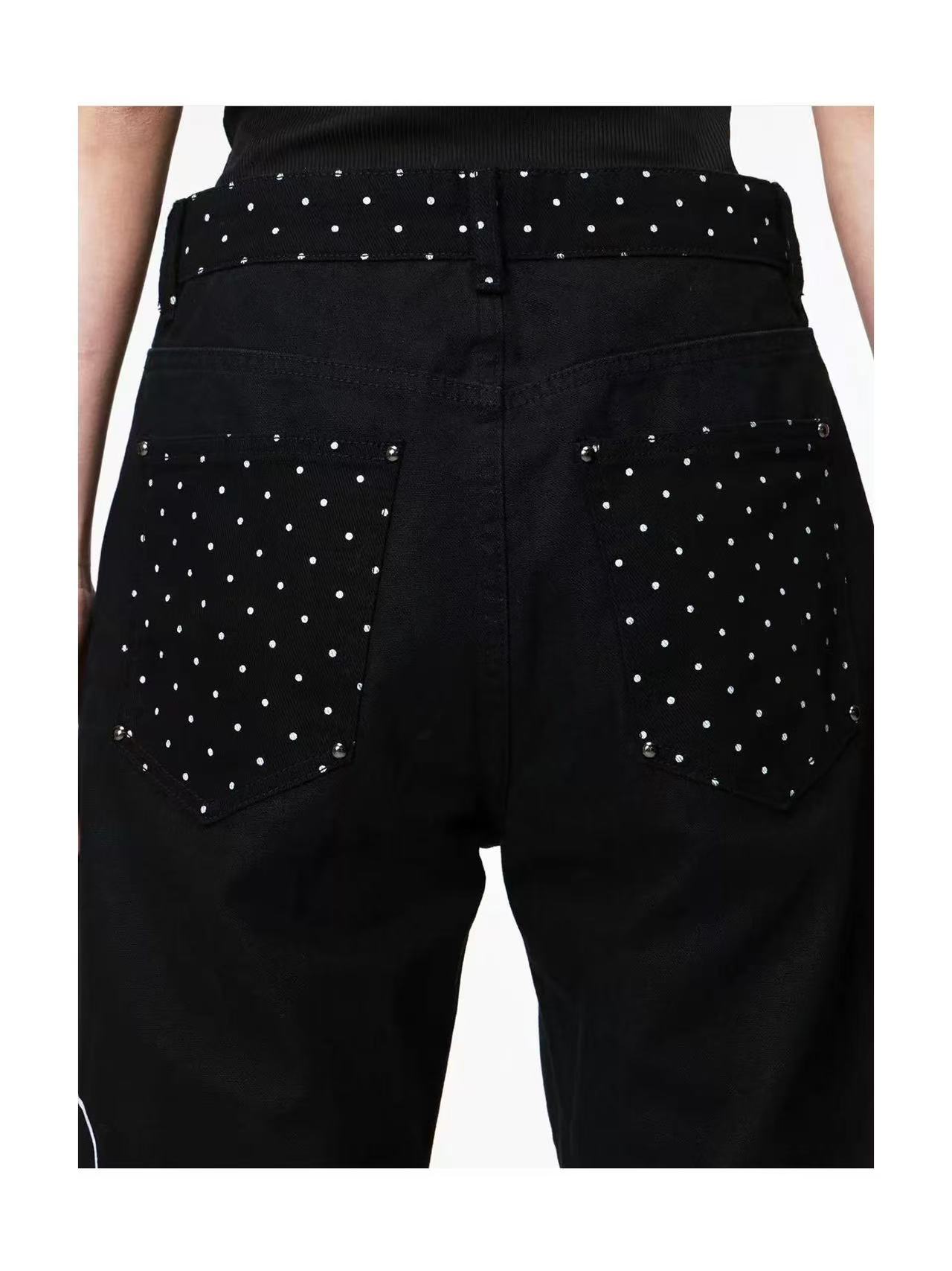 DETWONLINE™Y2K Punk Rhinestone Polka Dot Graffiti Wide Leg Jeans