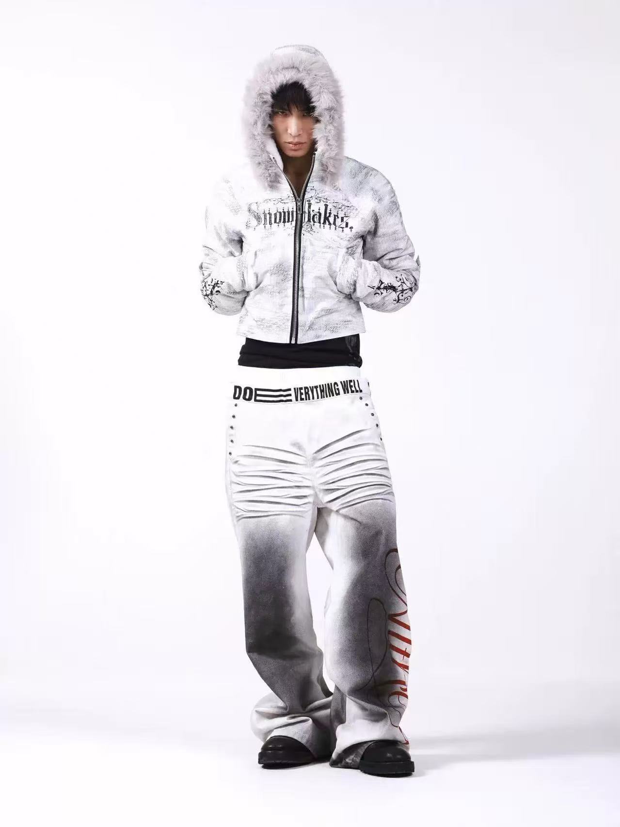 DETWONLINE™Ruins White Ink Double Waist Jeans