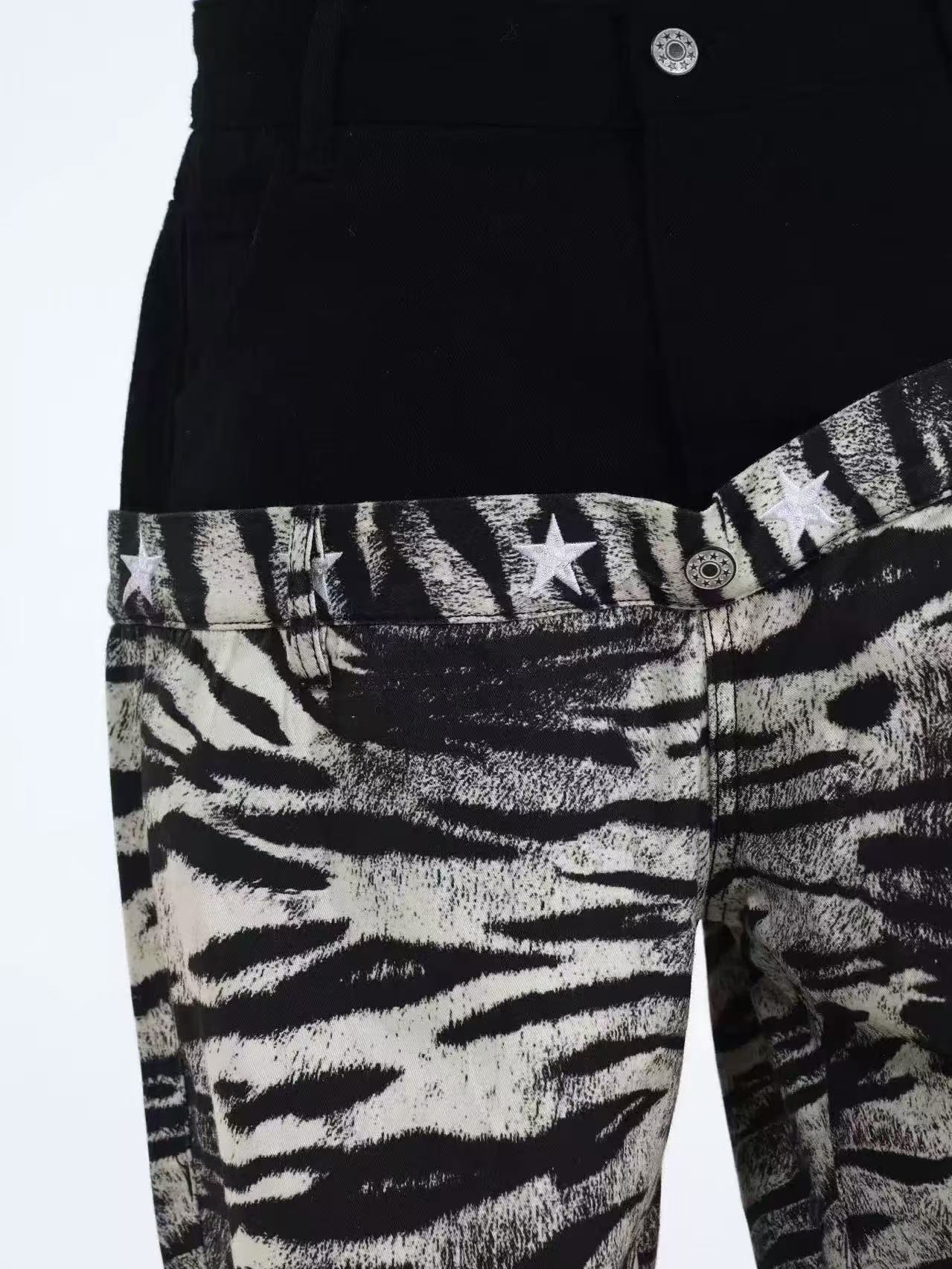 DETWONLINE™Double waist tiger-striped jeans