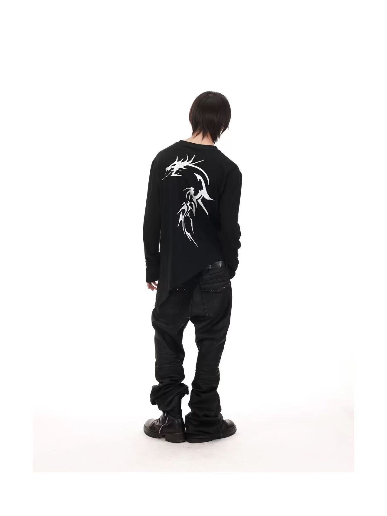 DETWONLINE™Y2K Dark Punk Metallic Dragon Print Asymmetric Henley Top