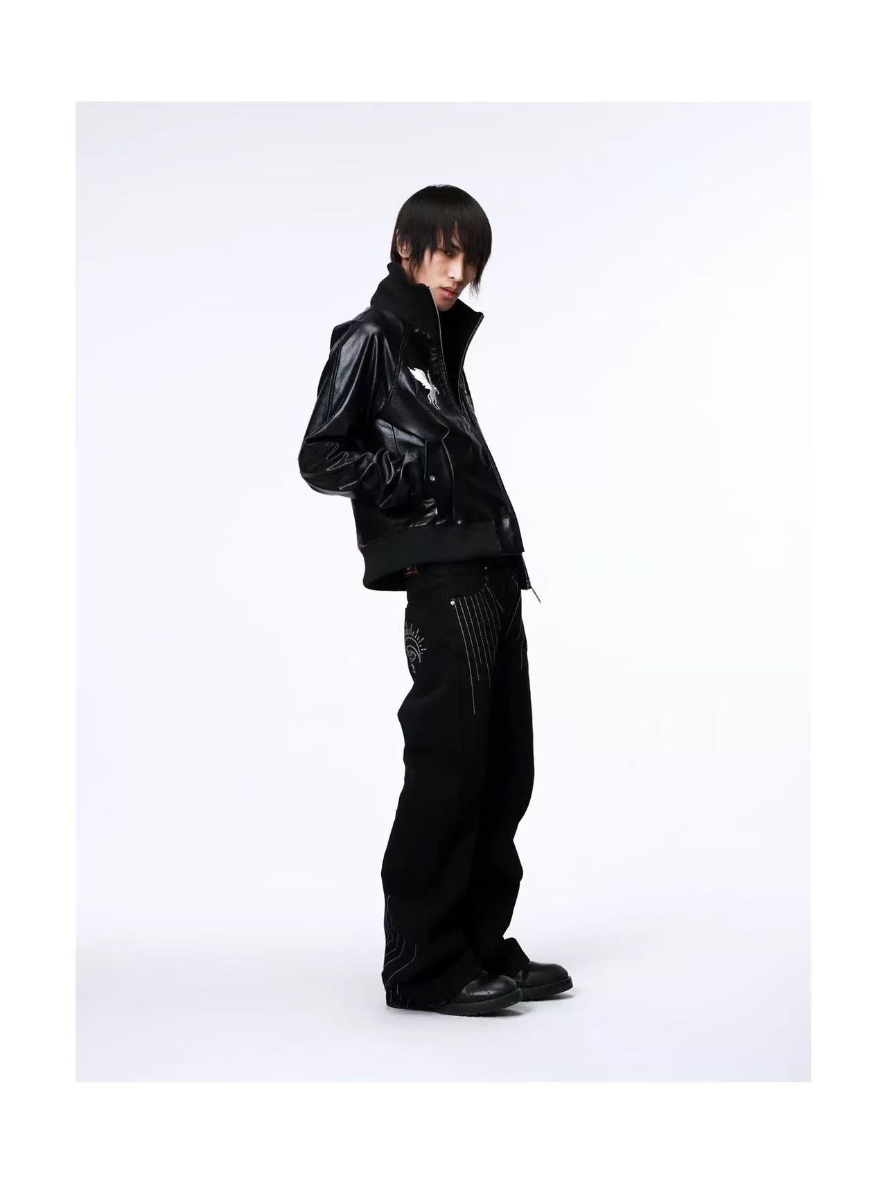 DETWONLINE™Pegasus Starburst Cropped Biker Leather Jacket