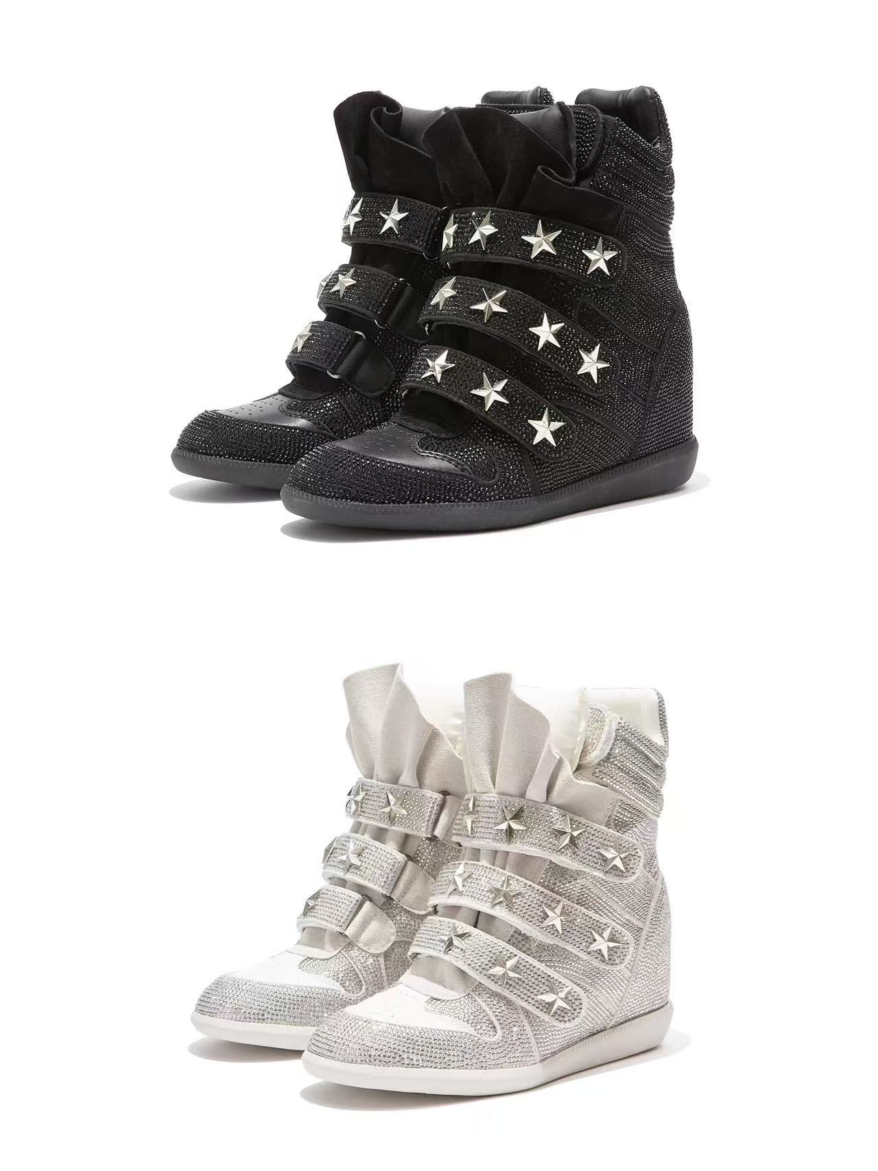 DETWONLINE™Glitter Star Studded Velcro Unisex Wedge Sneakers